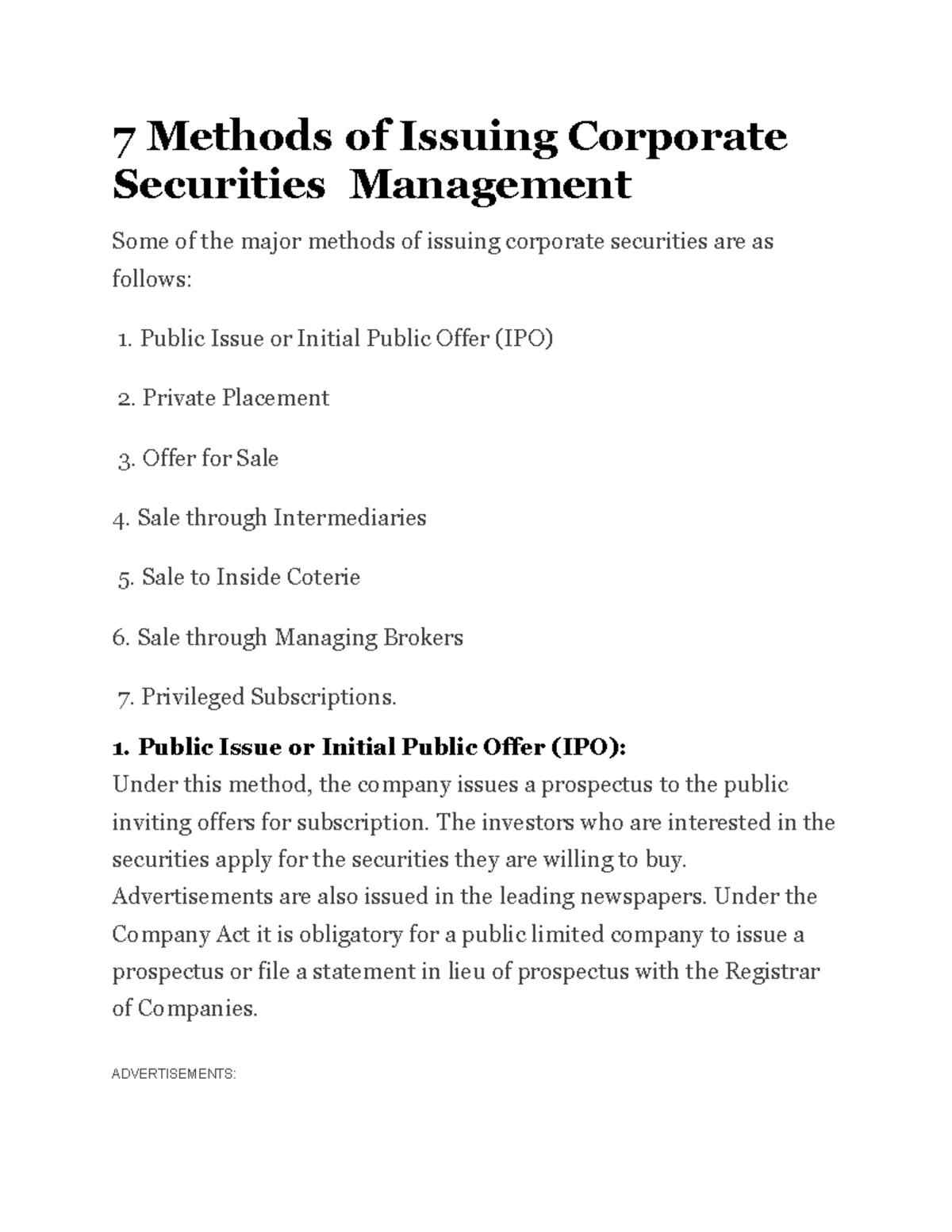 7 Methods Of Issuing Corporate Securities Management - Public Issue Or ...