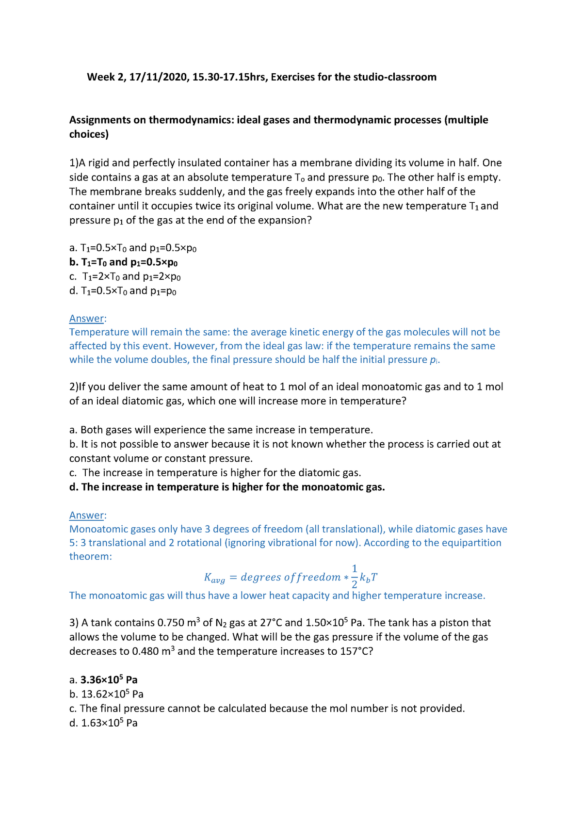 thermodynamics-exercises-week2-answers-studeersnel