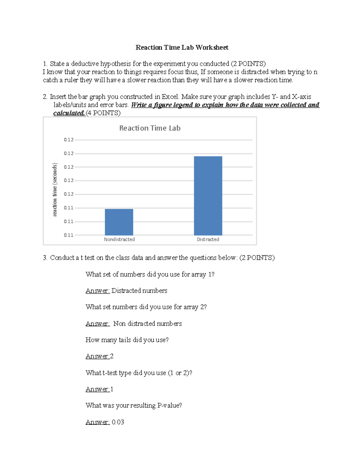 Reaction Time Lab Worksheet Reaction Time Lab Worksheet State a