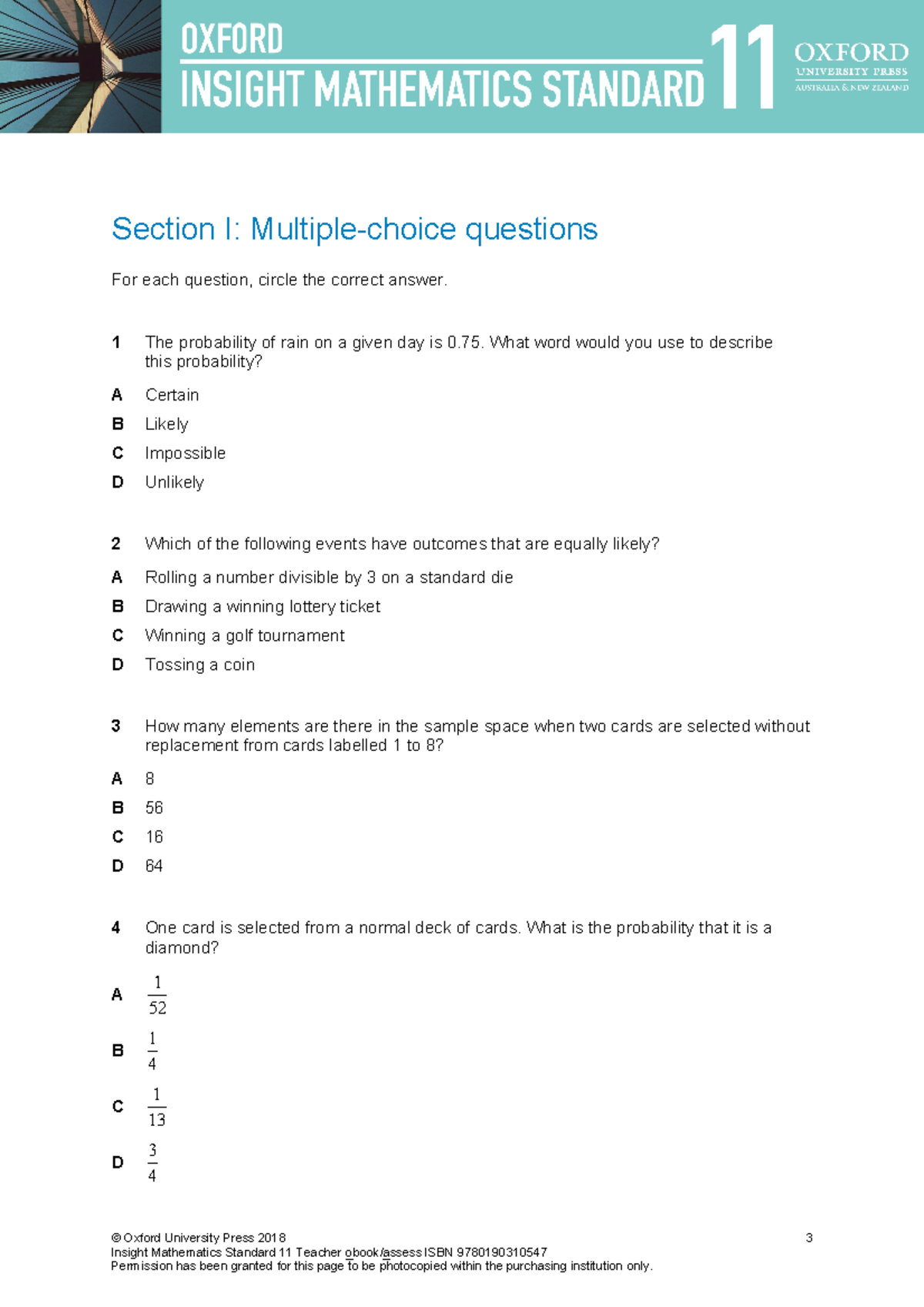 Probability Maths – Oxford Multiple Choice and Short Answer Practice ...