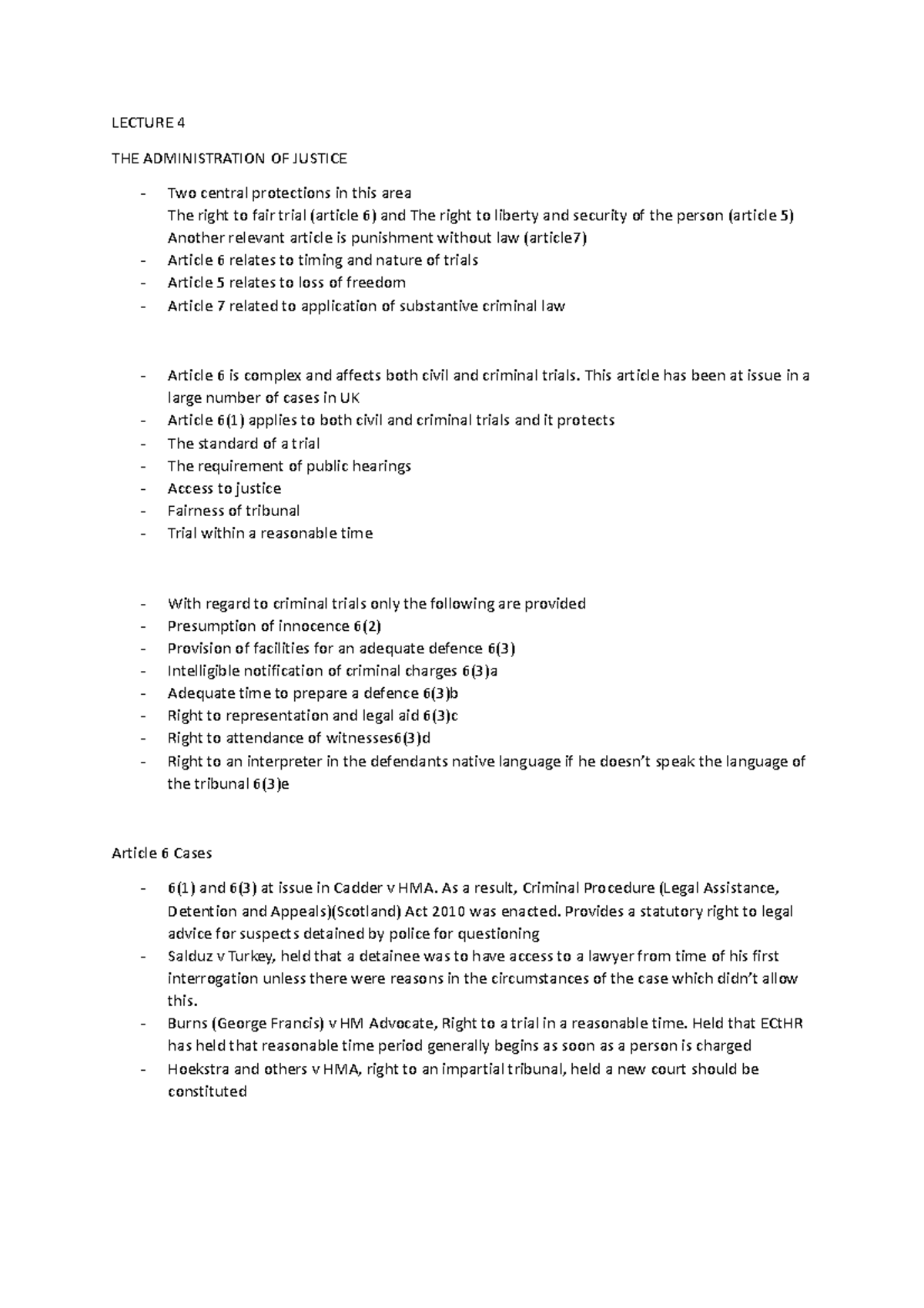 Lecture 4 Human Rights - notes - LECTURE 4 THE ADMINISTRATION OF ...