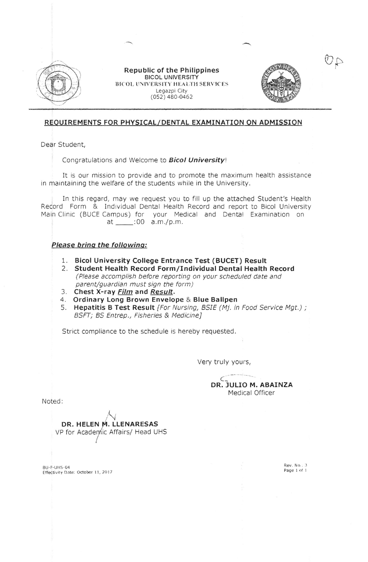 RFQ Attachment Health Forms - OF Repu blic of the Philippines BICOL ...