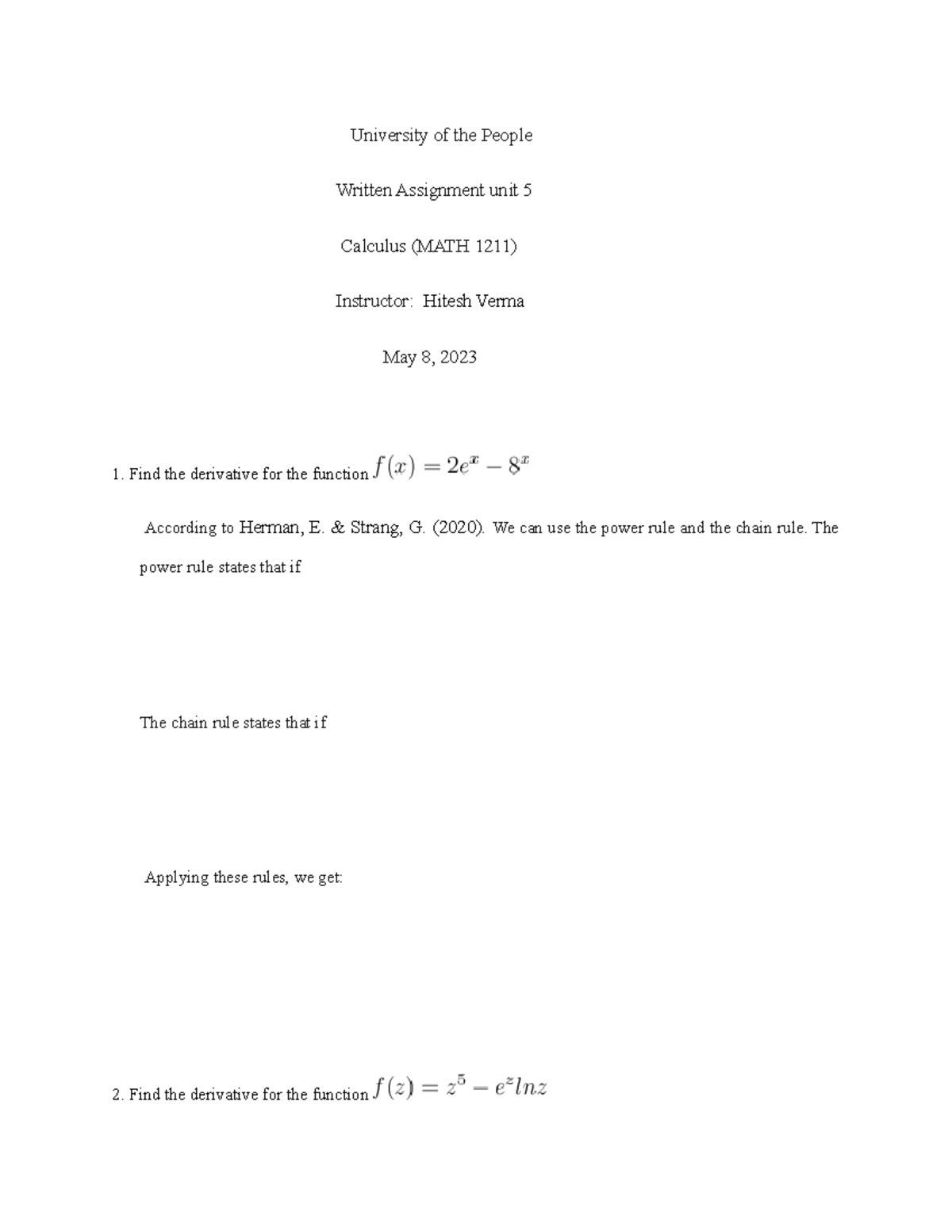 math 1211 written assignment unit 4