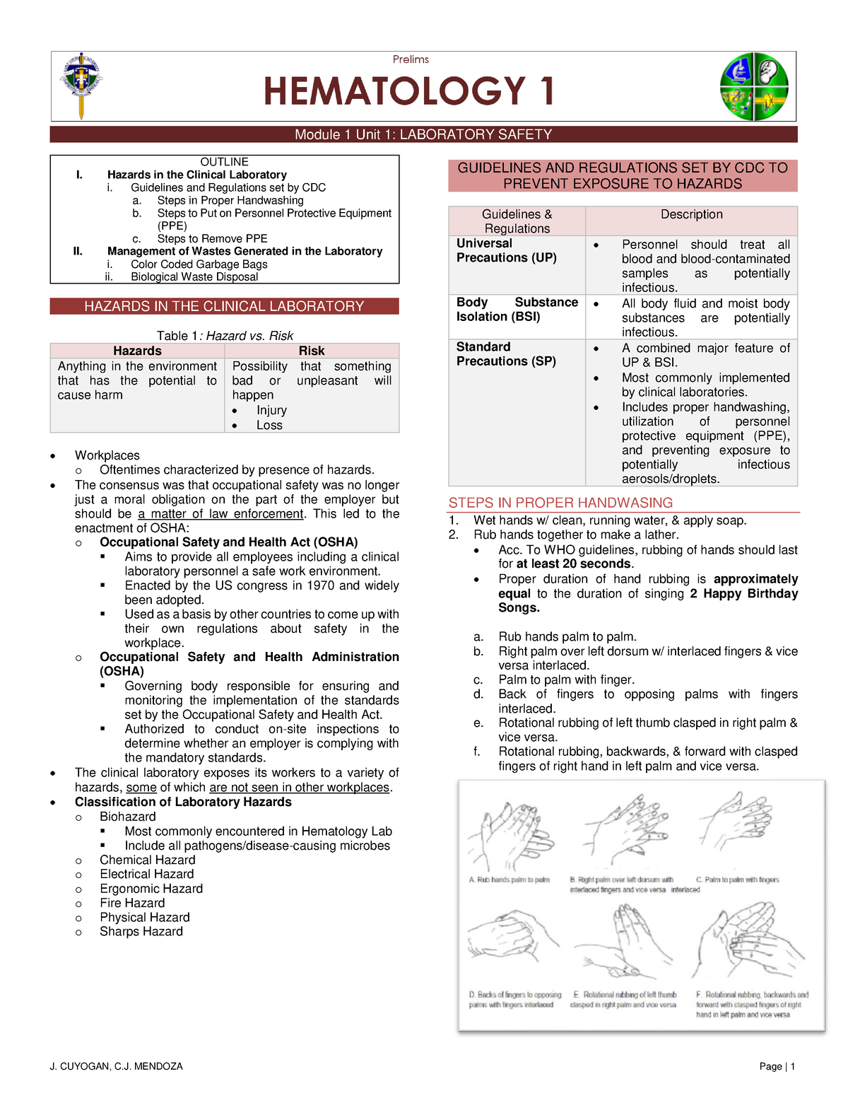 Trans Hematology Module 1 - J. CUYOGAN, C. MENDOZA Page | 1 Module 1 ...