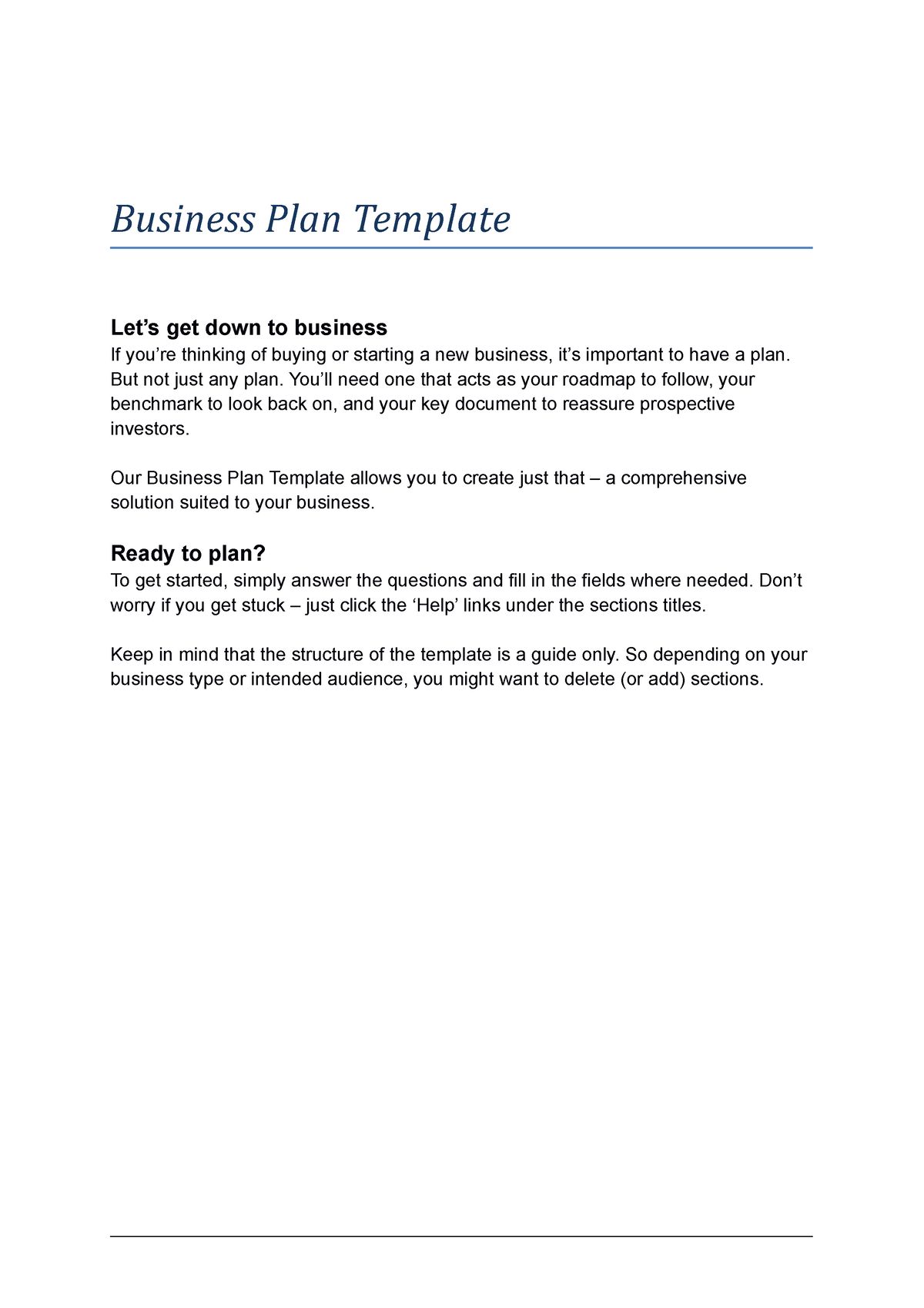 Nab business plan template - Business Plan Template Let’s get down to ...