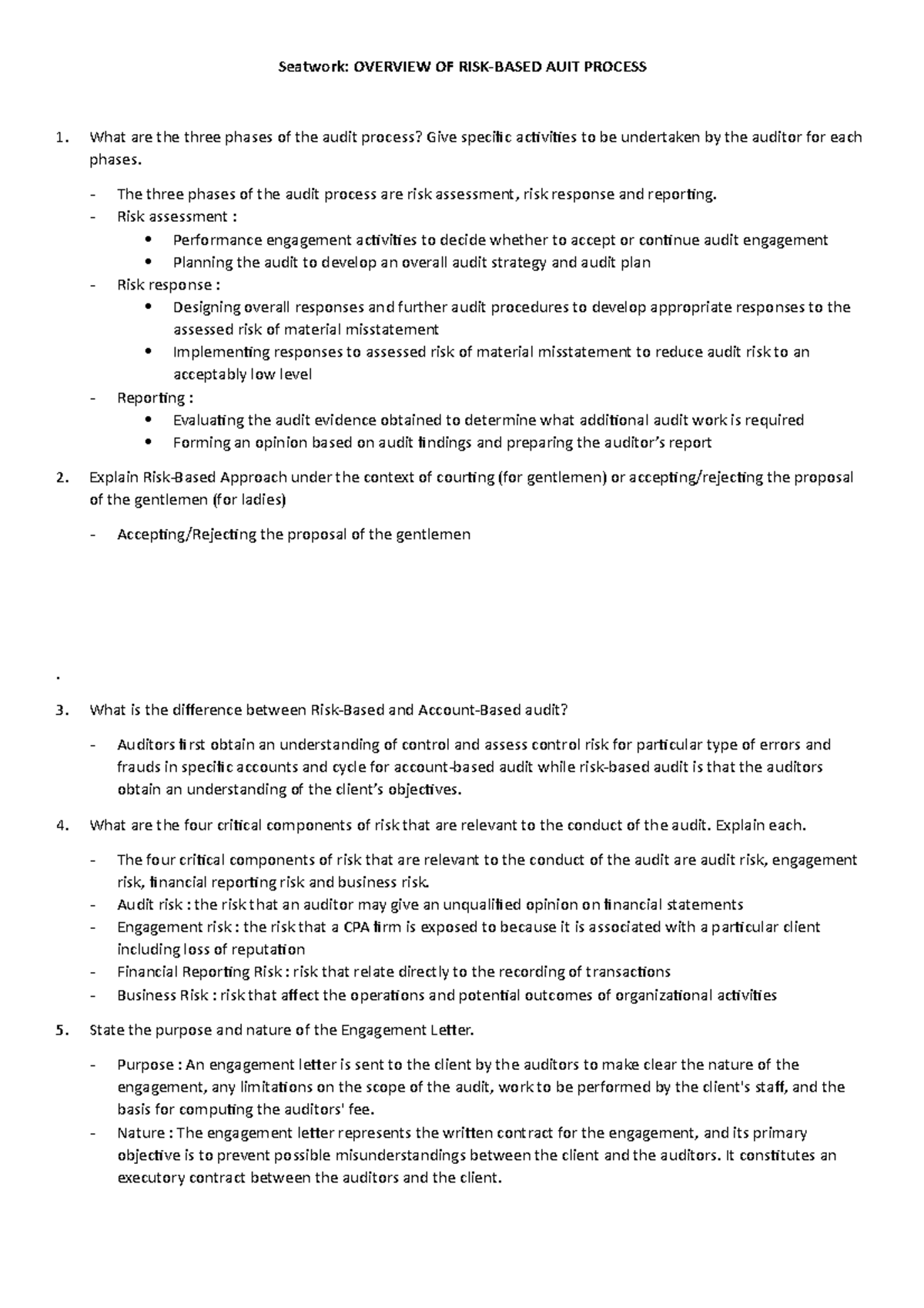 09. Overview Of Risk Based Audit Process - Seatwork - Seatwork 