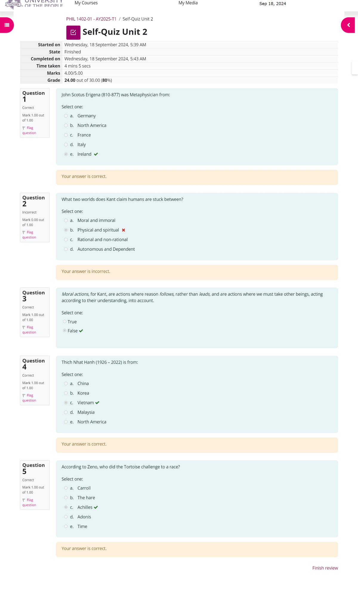 Self-Quiz Unit 2 Attempt review - Home - my.uopeople - My Courses My ...