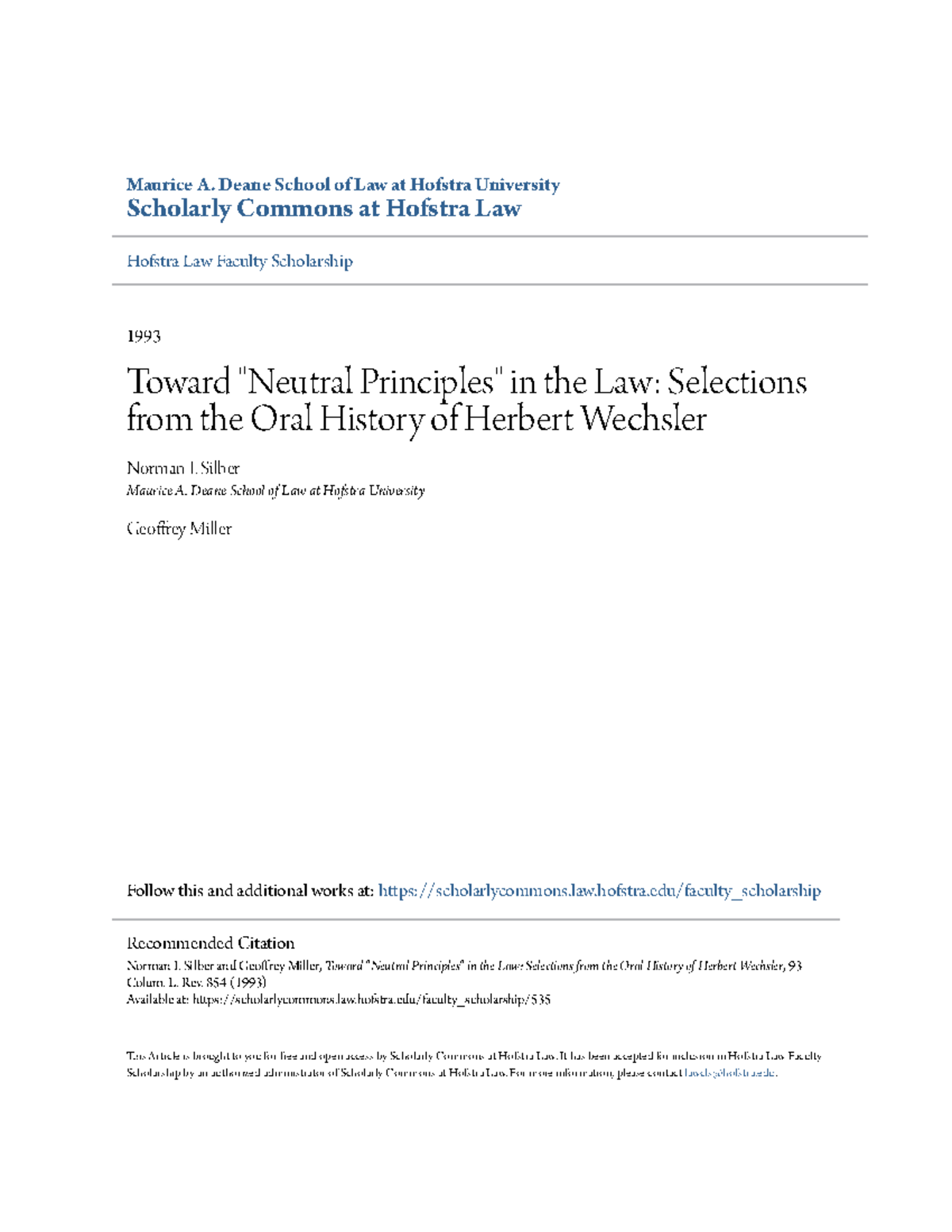 Toward Neutral Principles in the Law Selections from the Oral - Maurice ...