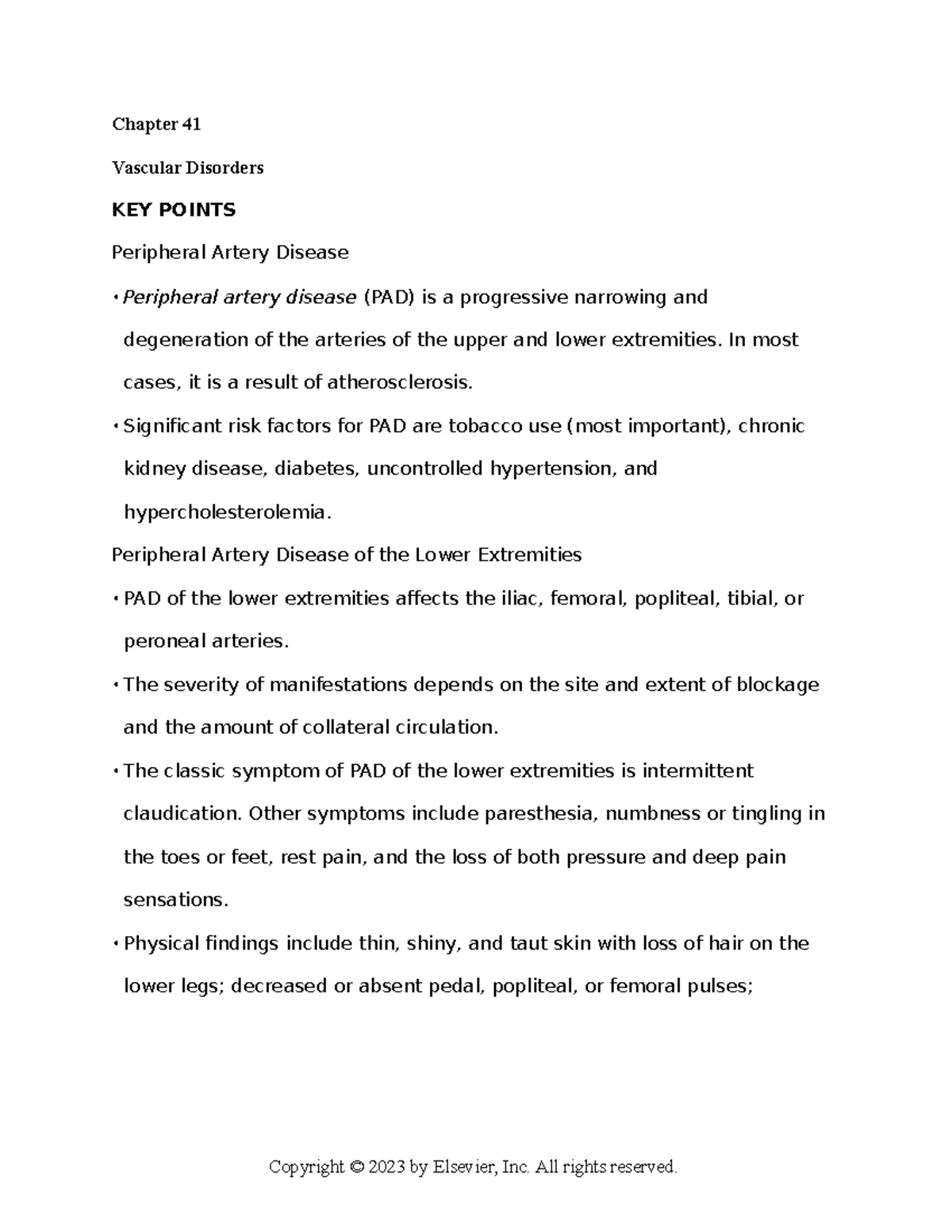 lecture notes 3.6 - Chapter 41 Vascular Disorders KEY POINTS Peripheral ...