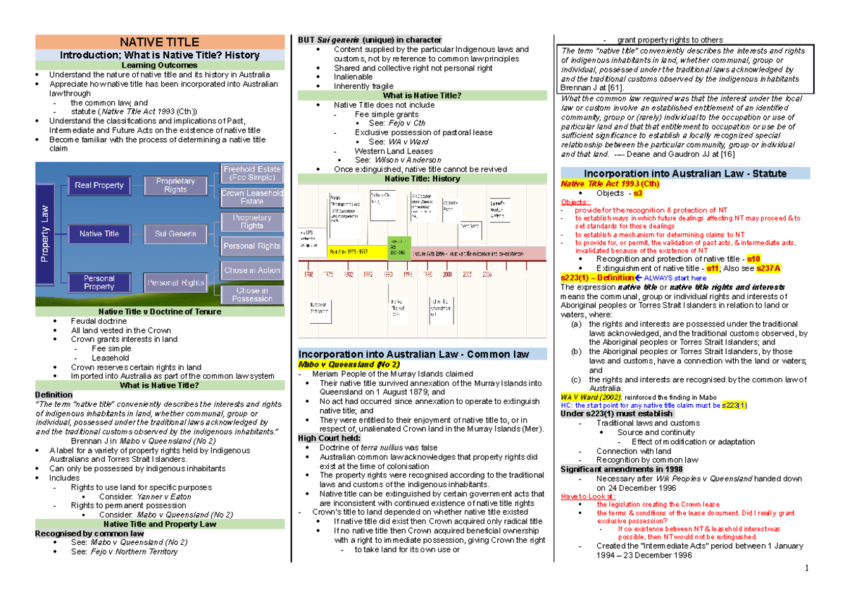 Exam notes for native title - NATIVE TITLE What is Native Title ...