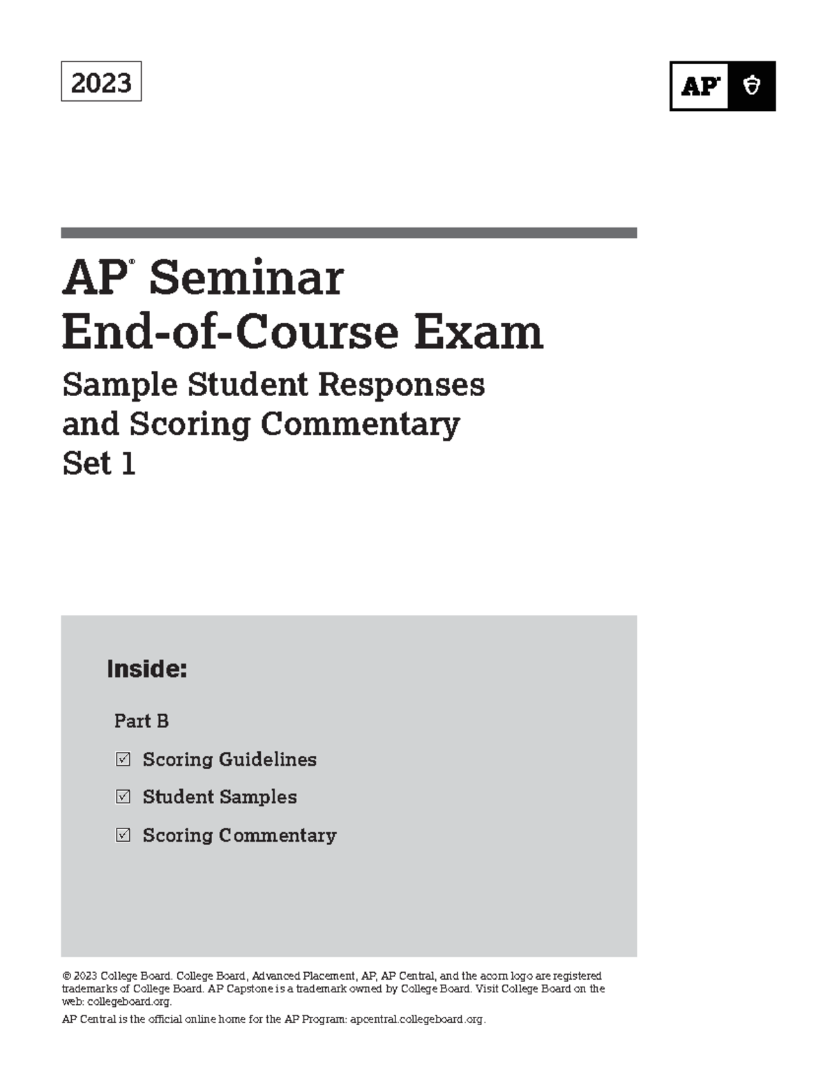 Ap23 Apc Seminar Eoc B Set 1 - 2023 AP ® Seminar End-of-Course Exam ...