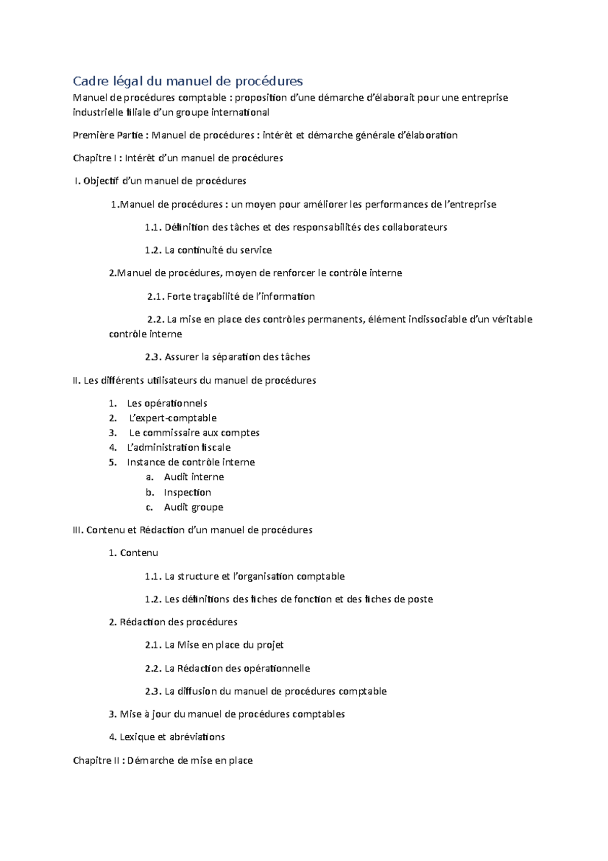 Cadre légal du manuel de procédures - Cadre légal du manuel de ...
