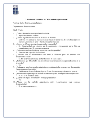 Ejemplo de encuesta para curso de turismo inclusivo - Encuesta de  Asistencia al Curso Turismo para - Studocu