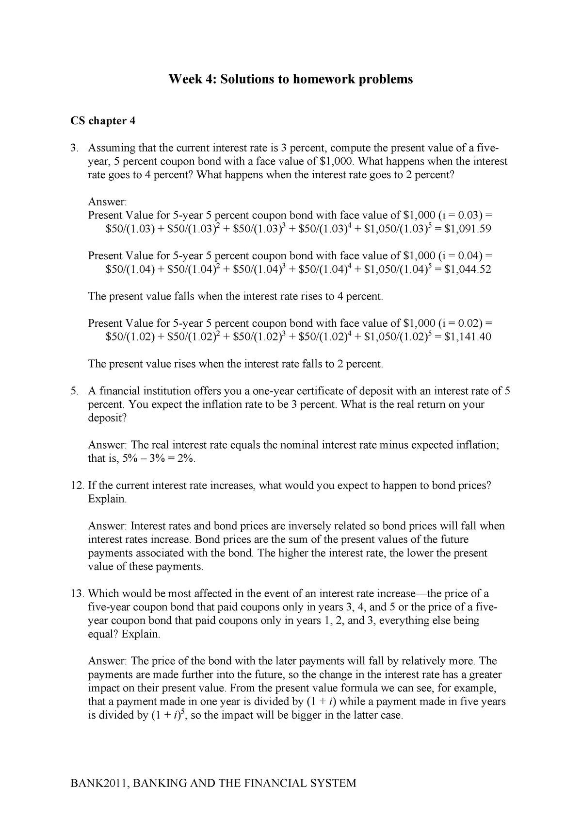 Week 4 Solutions - Tutorial Work - Week 4: Solutions To Homework ...