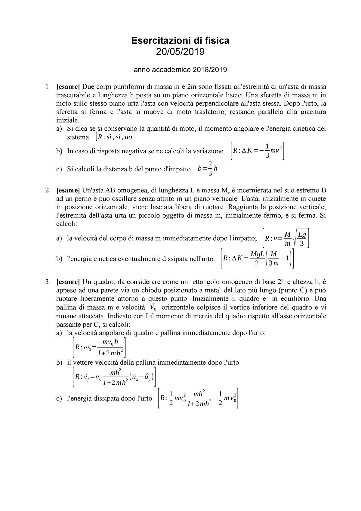 Esercitazione 18 20-Mag - Esercitazioni Di Fisica 20/05/ Anno ...