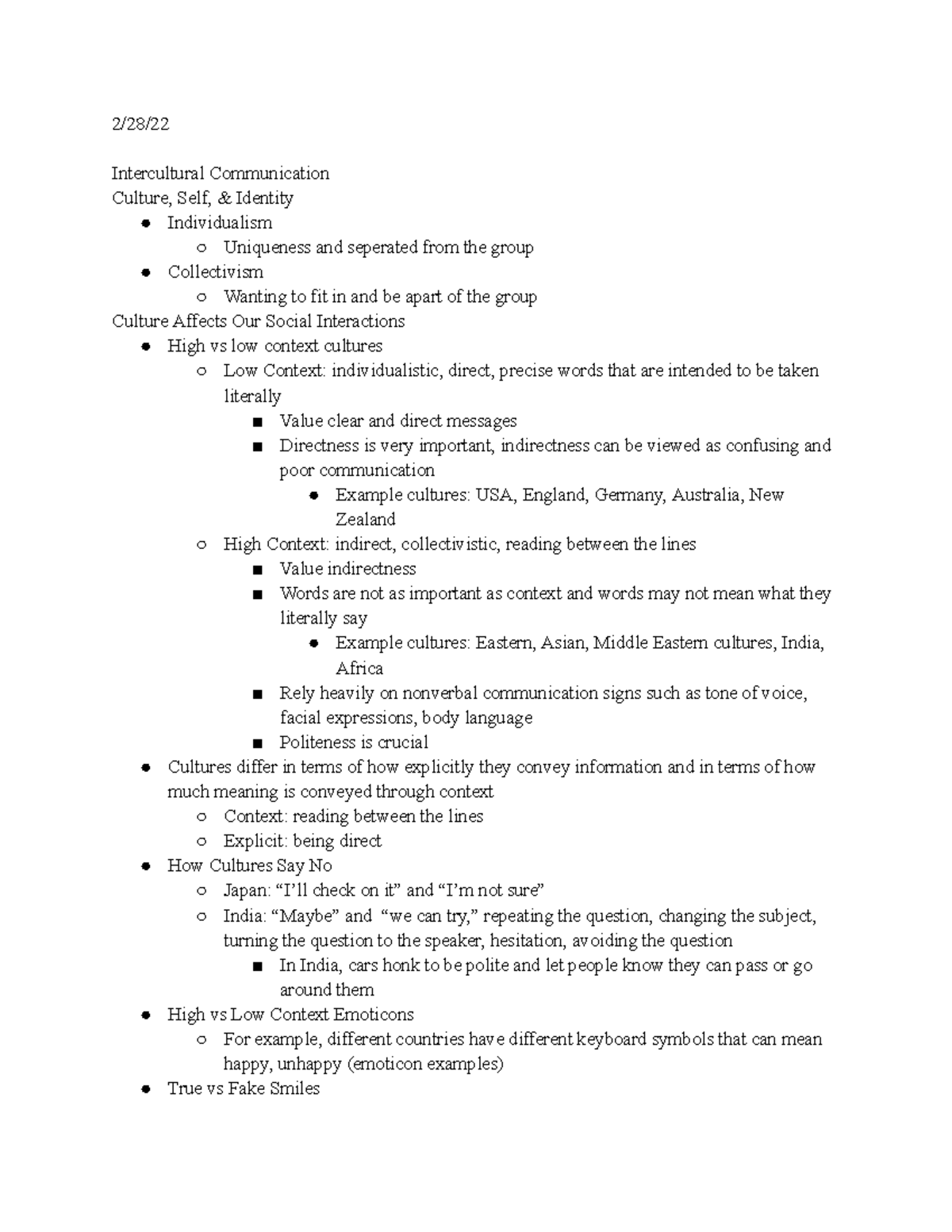 Comm230 notes 2 28 to 3 7 - 2/28/ Intercultural Communication Culture ...