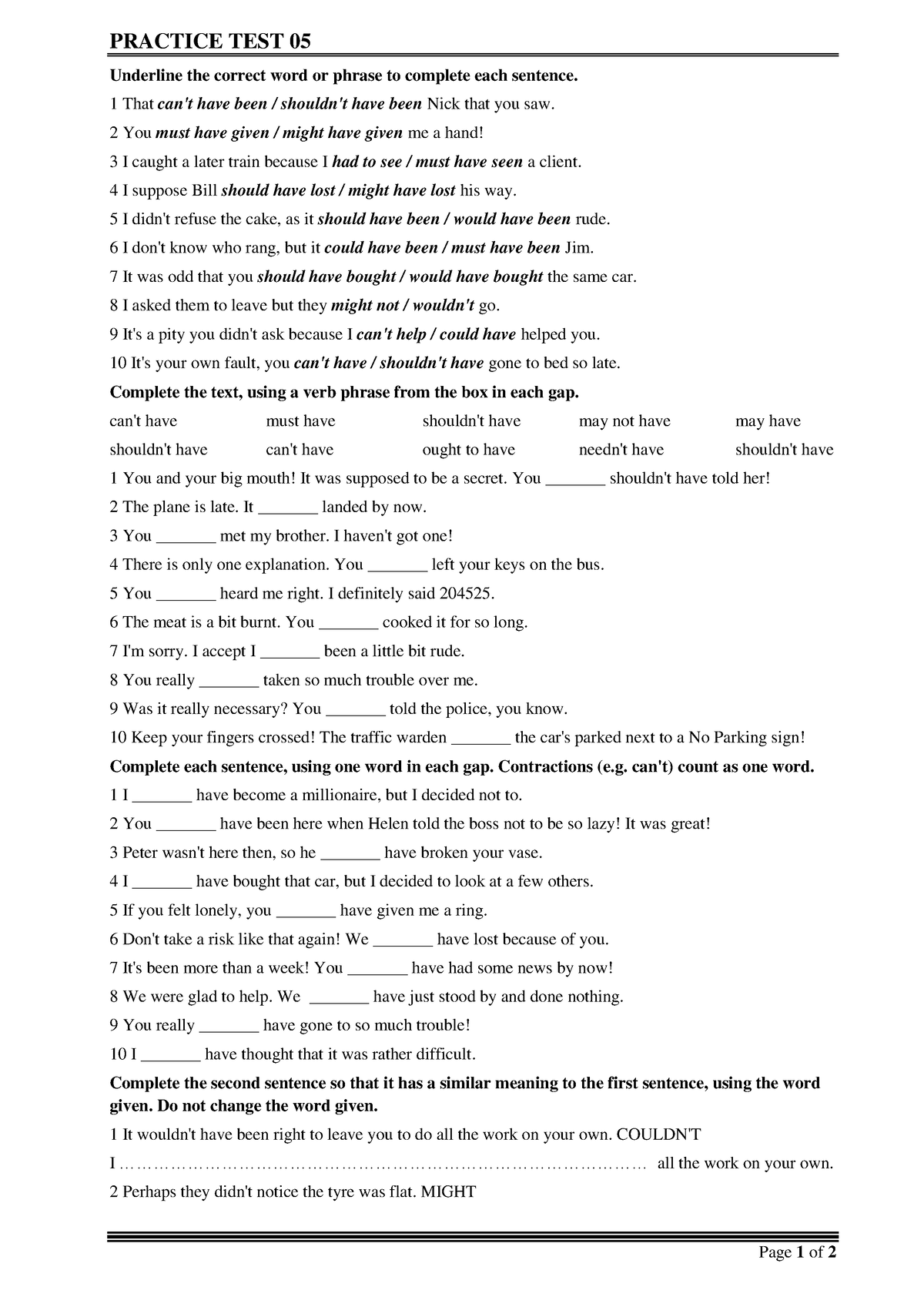 Practice TEST 05 - Bai Tap Tieng Anh - PRACTICE TEST 05 Page 1 Of 2 ...