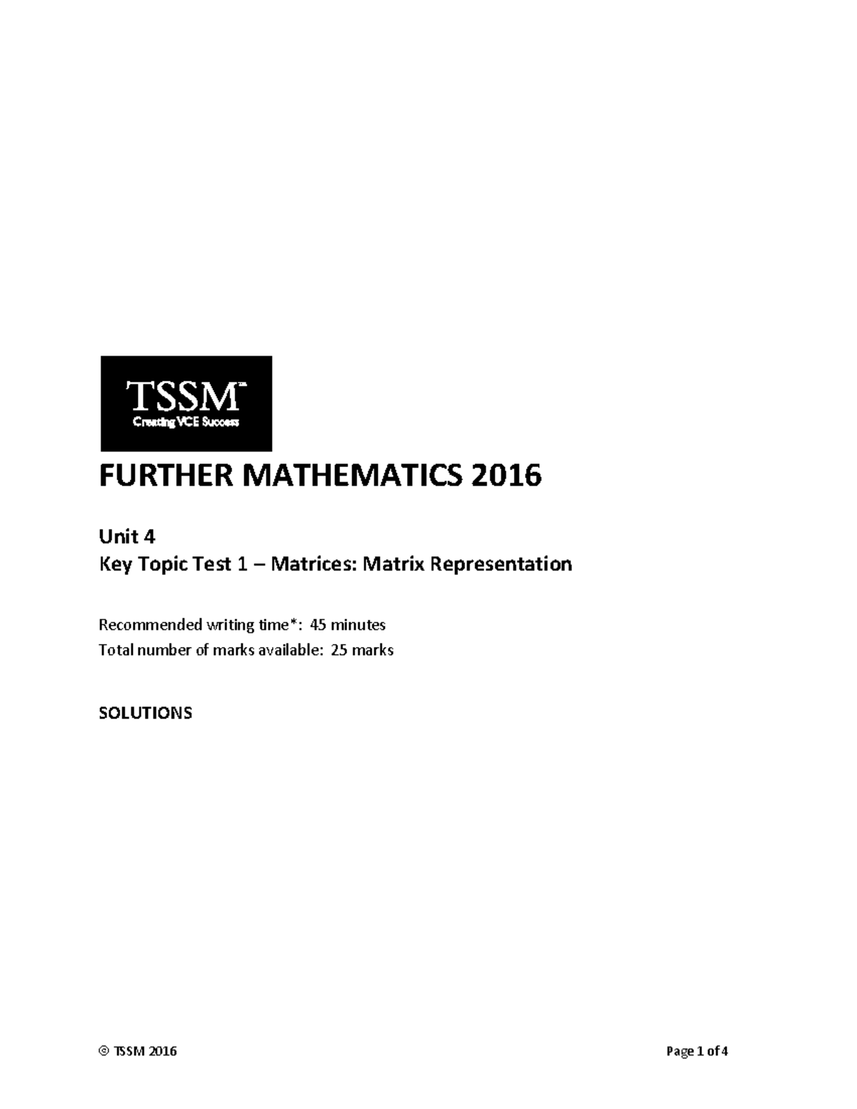 2016 Further Maths KTT 1 Matrix Representation - Solutions - FURTHER ...