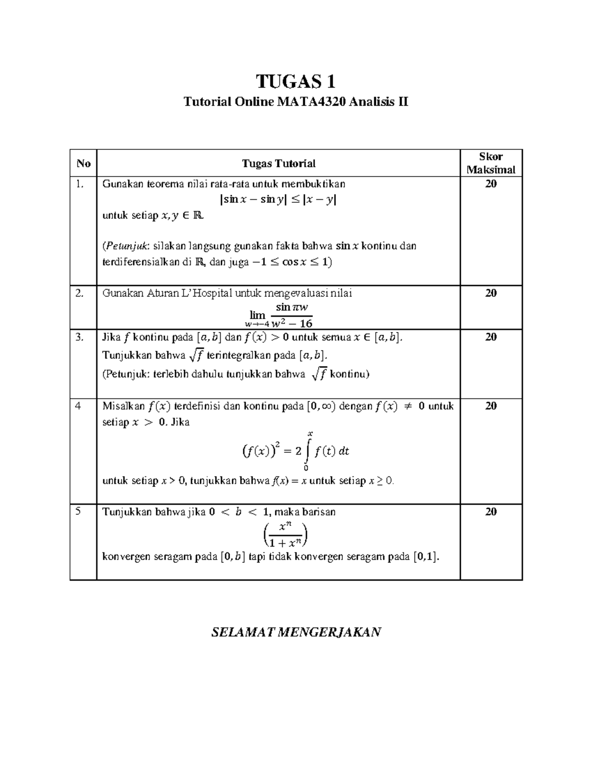 Tugas 1 Tuton MATA4320 - TUGAS 1 Tutorial Online MATA4320 Analisis II ...