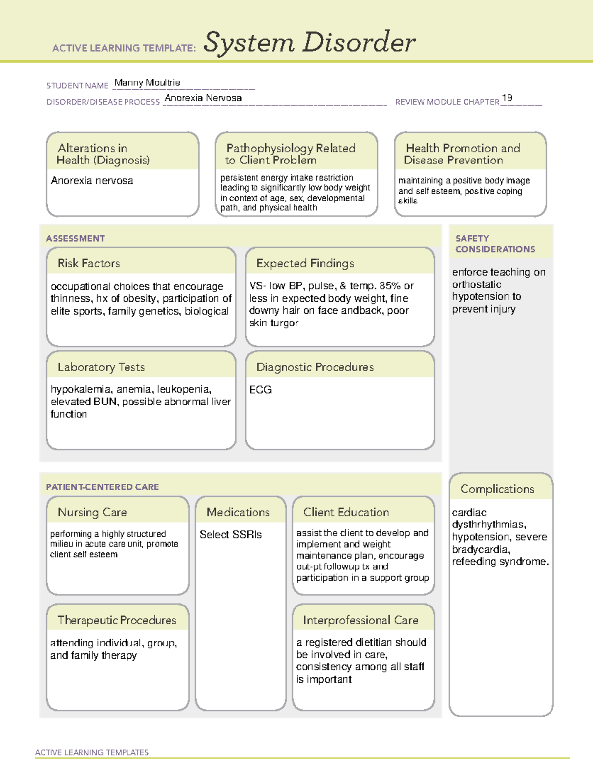 Systemdisorderanorexia - ACTIVE LEARNING TEMPLATES System Disorder ...