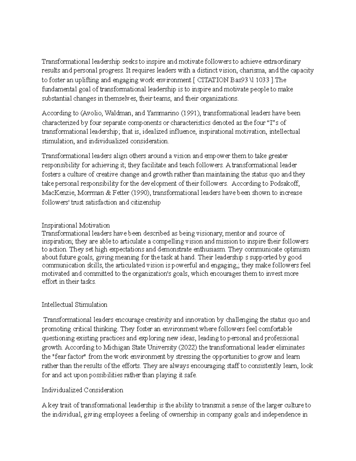 Discussion Transformational Leadership Unit7 - Transformational ...