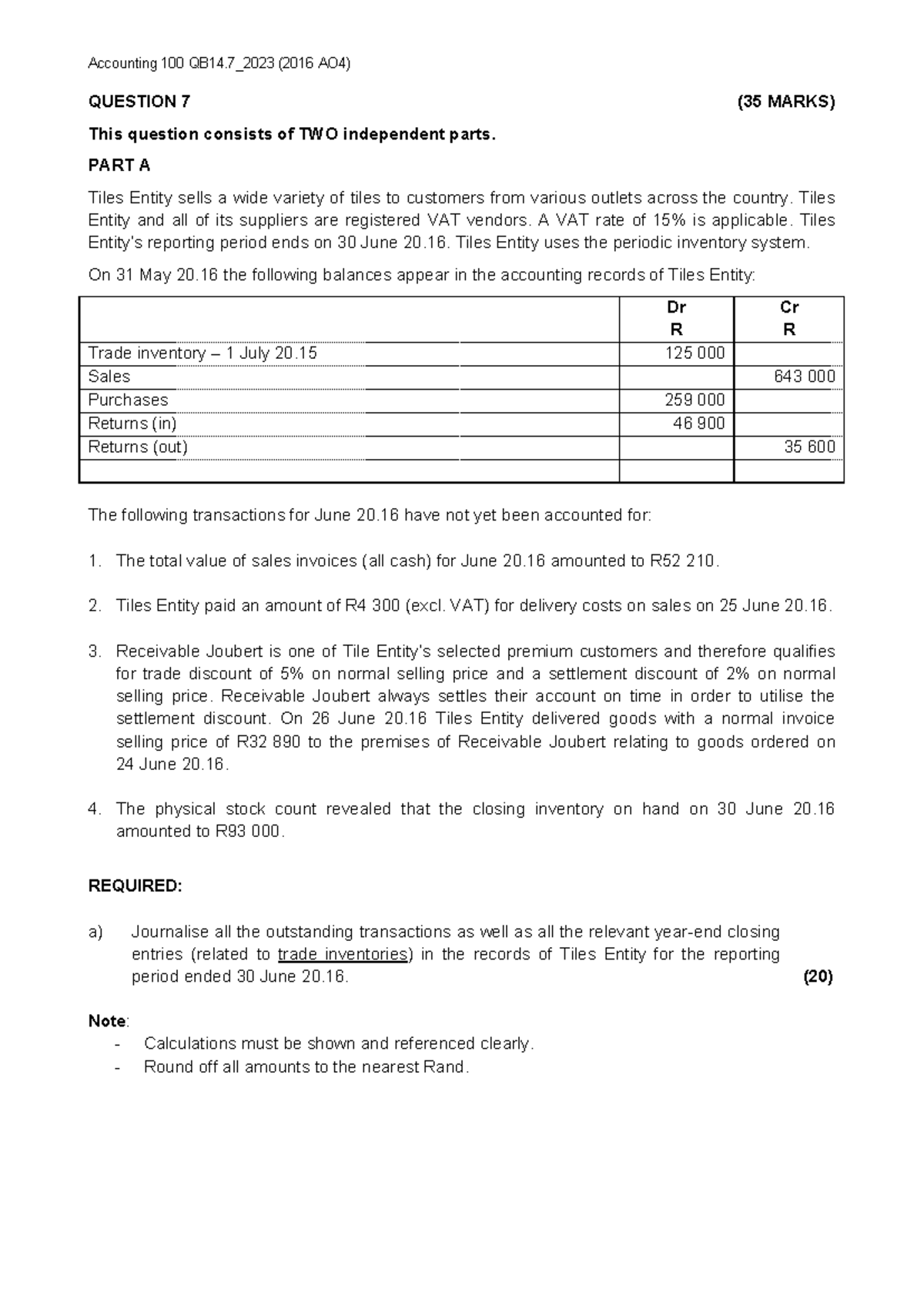 QBQ 7 - Question bank questions - QUESTION 7 (35 MARKS) This question ...