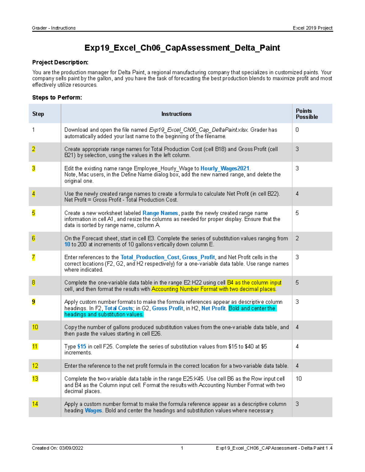 Exp19 Excel Ch06 Cap Assessment Delta Paint Instructions Grader