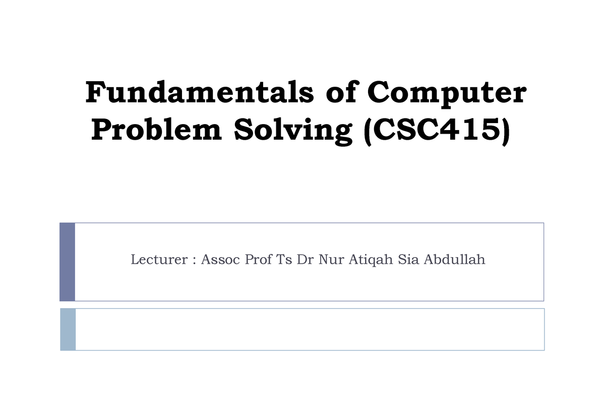 fundamentals of computer problem solving