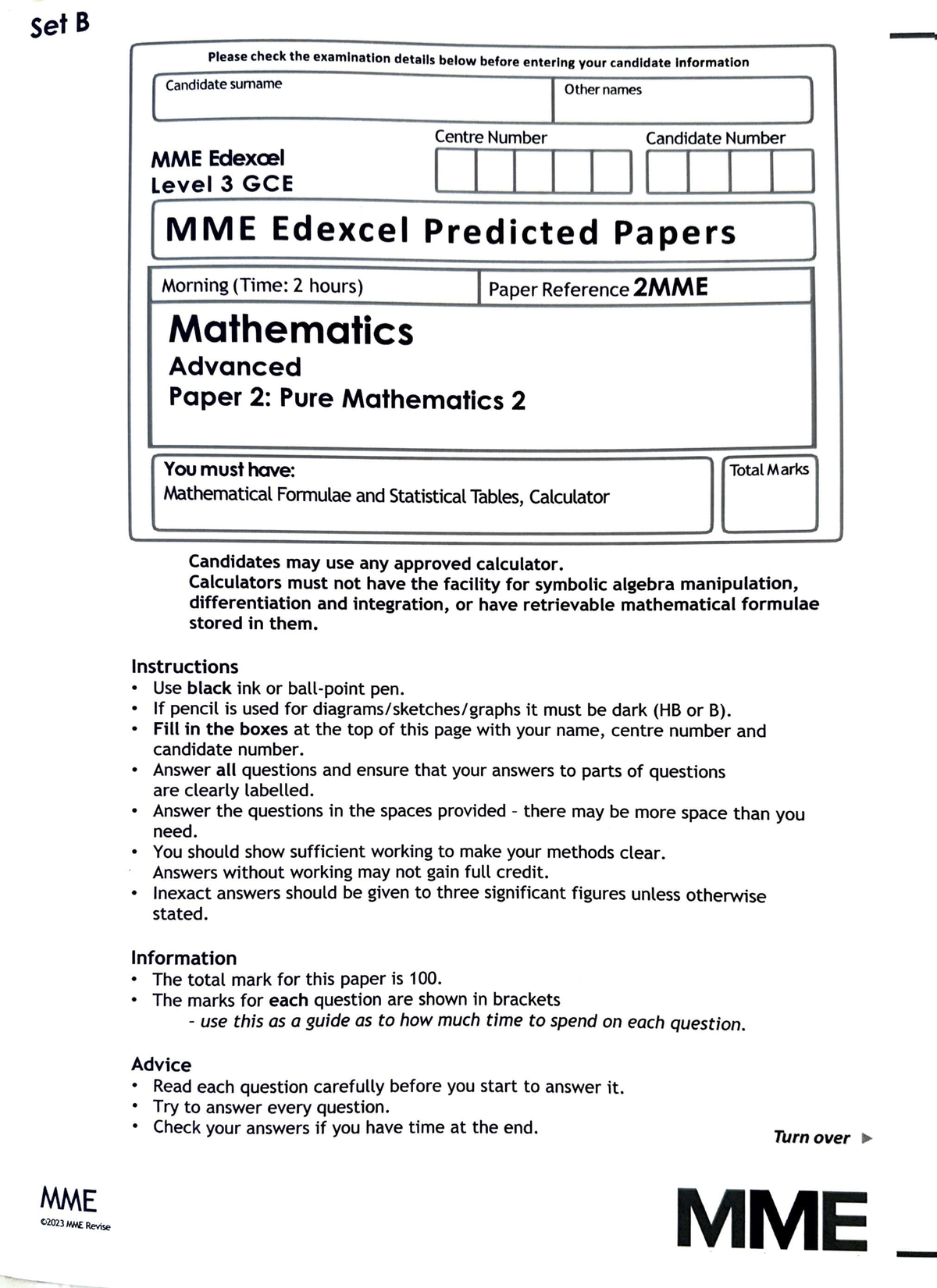 Set B - Paper 2 - MATHS - Set B MME 0 2023 IIW£ Revise Please Check The ...