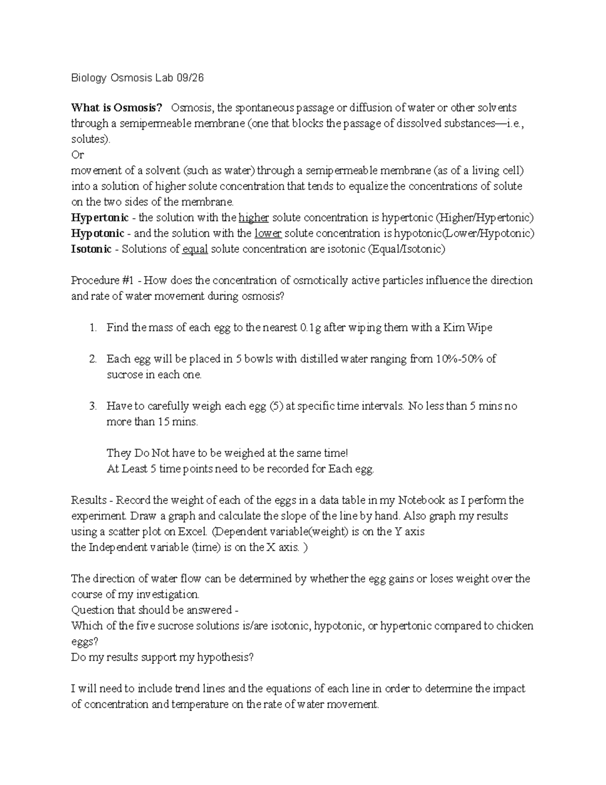 Biology Osmosis Lab 09 26 Biology Osmosis Lab 09/ What is Osmosis