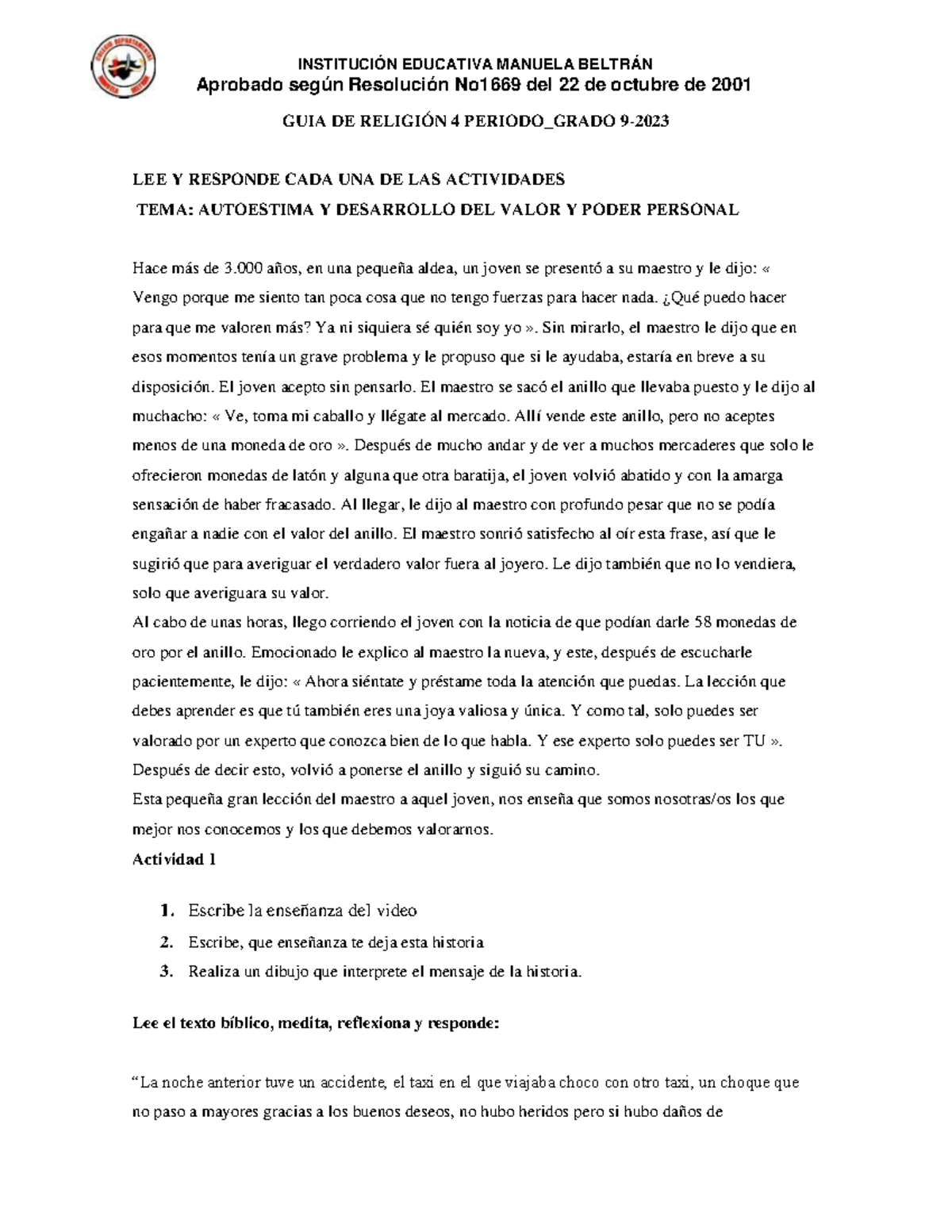 GUIA DE Religión 4 Periodo Trabajo Final - INSTITUCIÓN EDUCATIVA ...