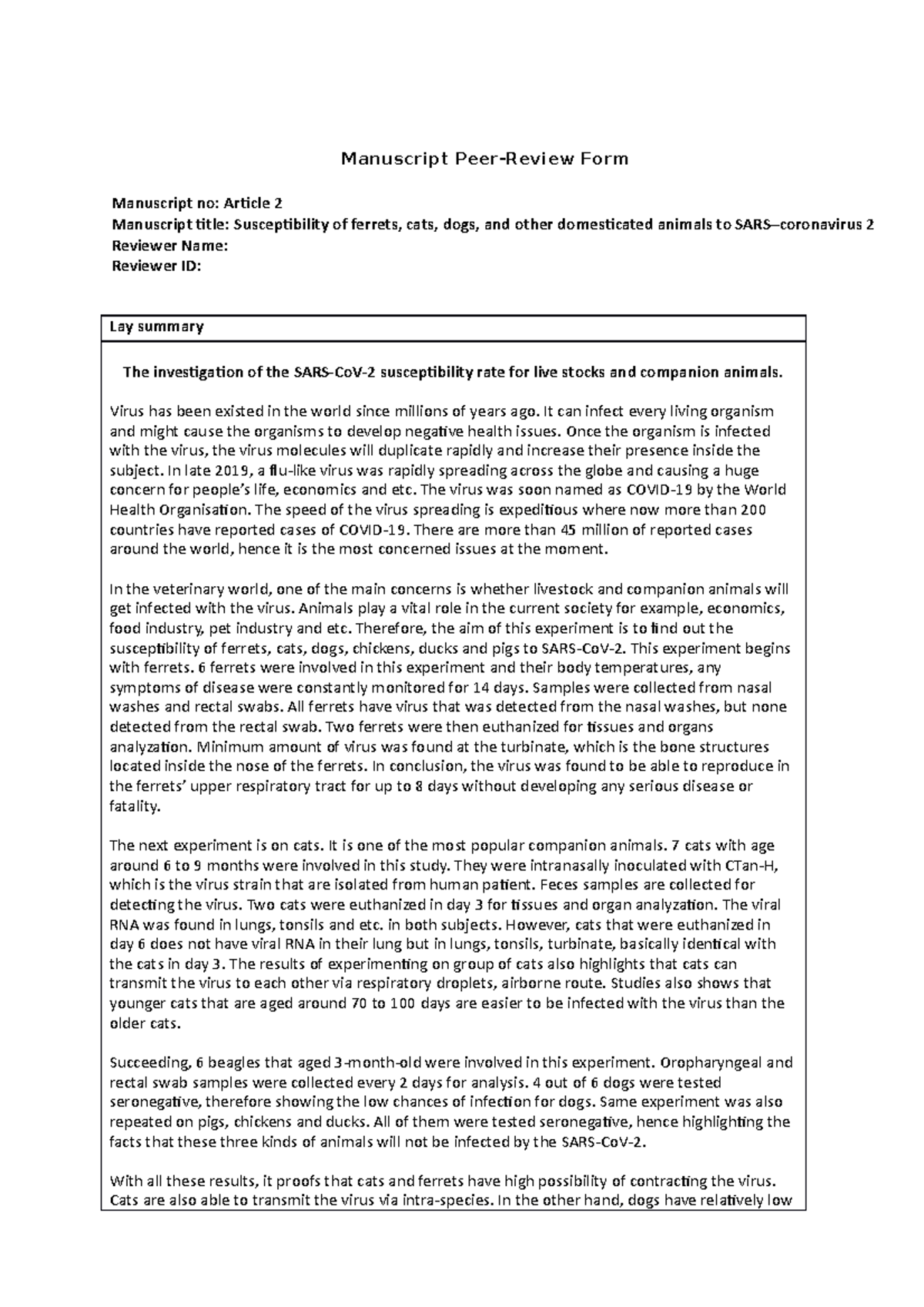 Peer Review Assignment - Manuscript Peer-Review Form Manuscript no ...