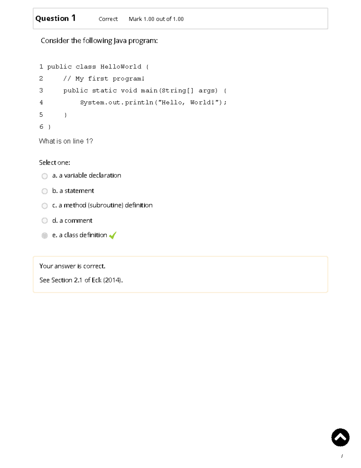 Programming 1 Self Quiz Unit 2 CS 1102 - Consider The Following Java ...