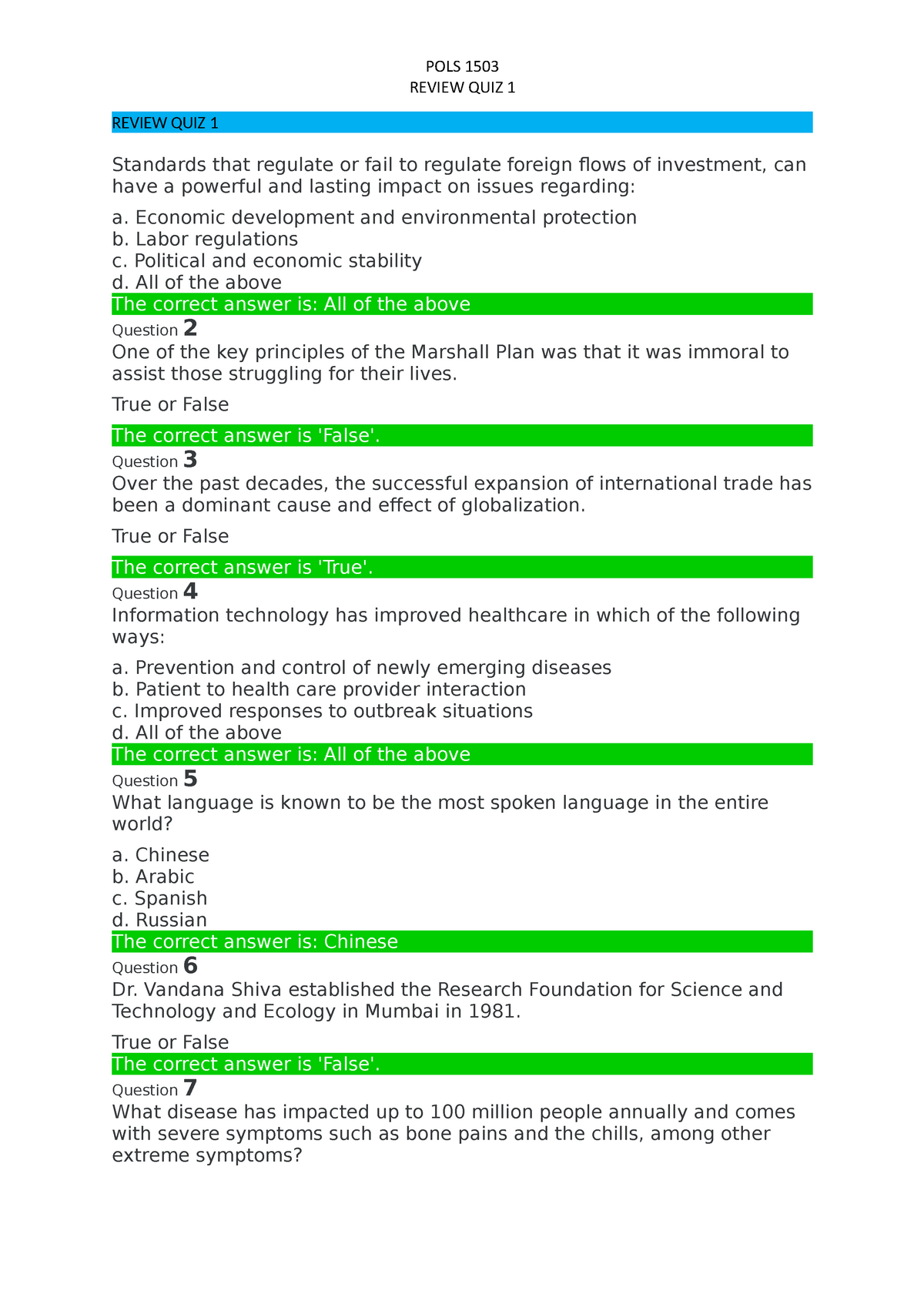 1503 POLS Review Quiz 2 - POLS 1503 - UoPeople - Studocu