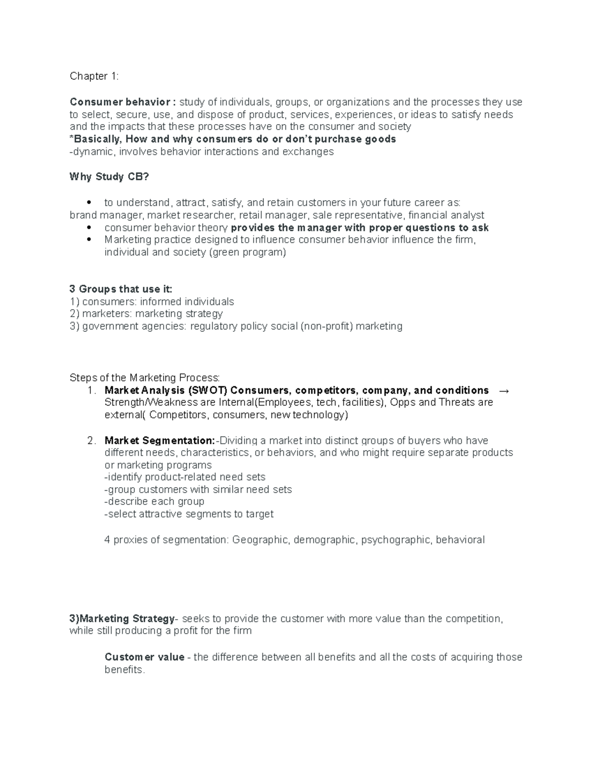 MARK 2051 Quiz 1 - Study guide for quiz 1 - Chapter 1: Consumer ...