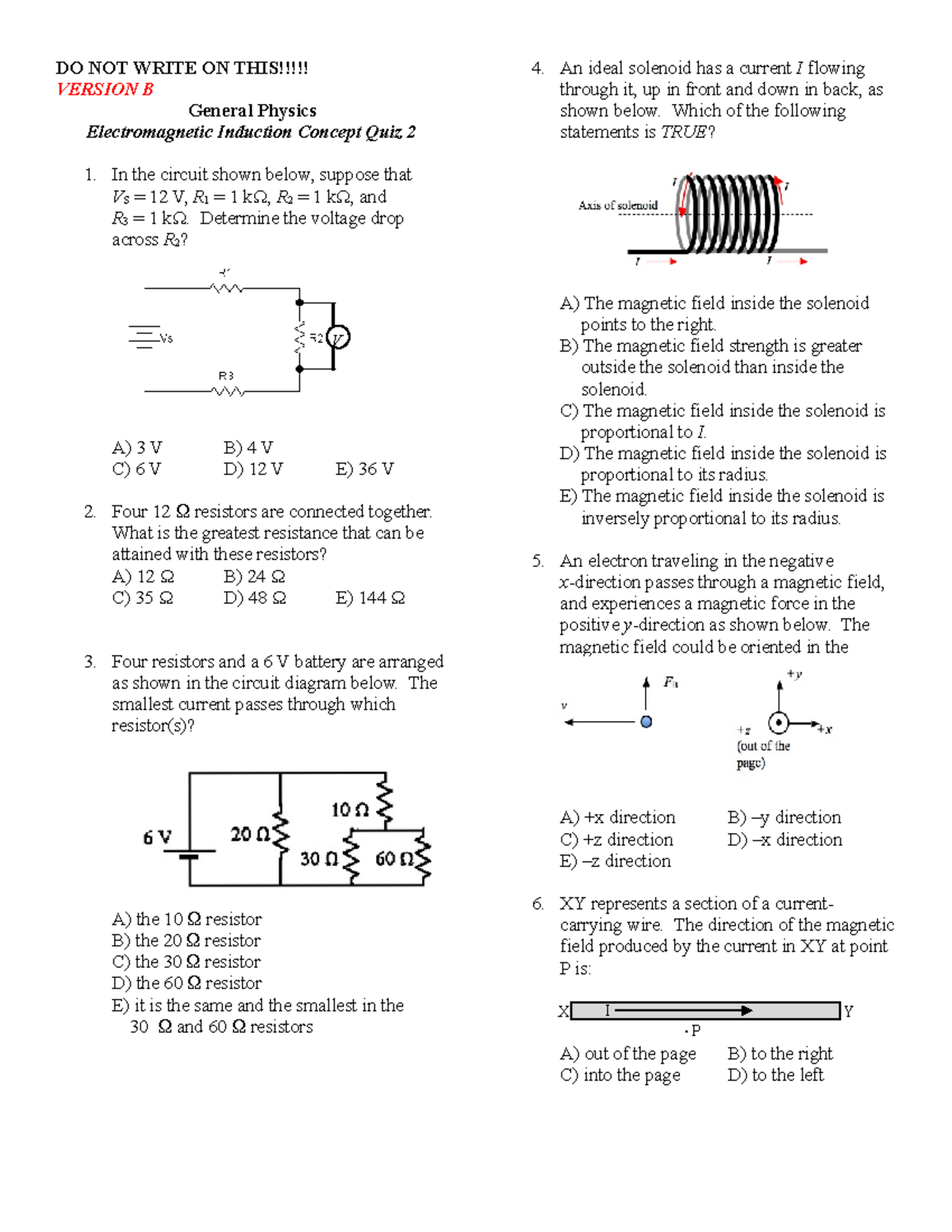 induction concept quiz 2 version b DO NOT WRITE ON