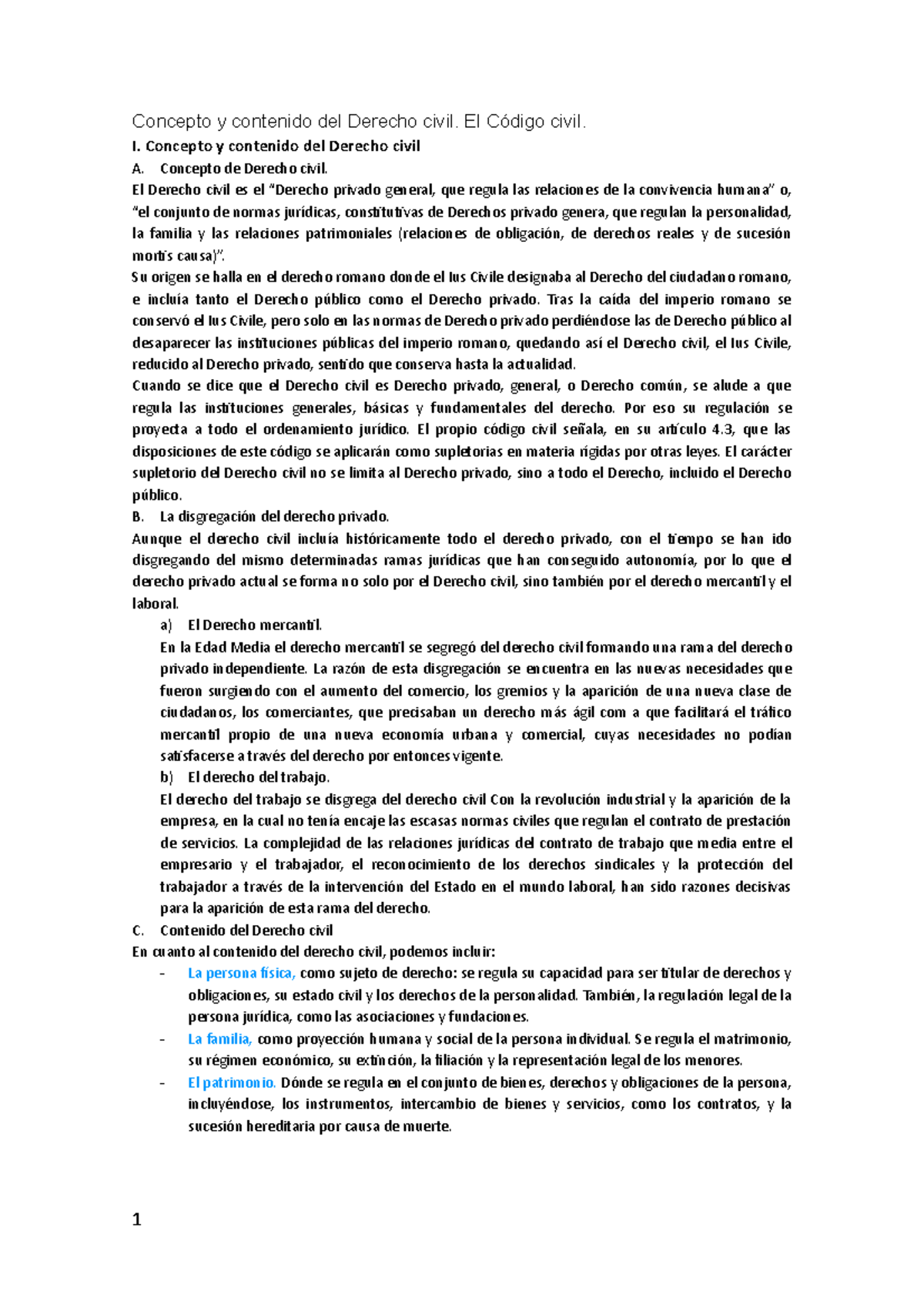 INT. AL Derecho Civil - Lección 1 - Concepto Y Contenido Del Derecho ...