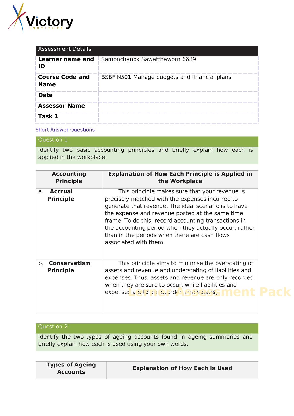 6639 Samonchanok Bsbfin 501 Asst 1 - Assessment Details Learner Name ...