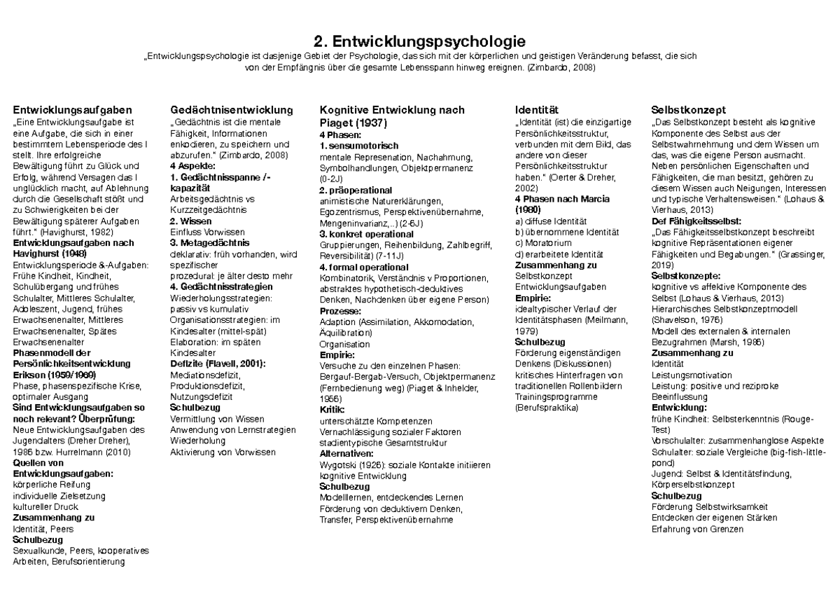 EWS Tabelle 3 - Zusammenfassung EWS Examensvorbereitung Psychologie - 2