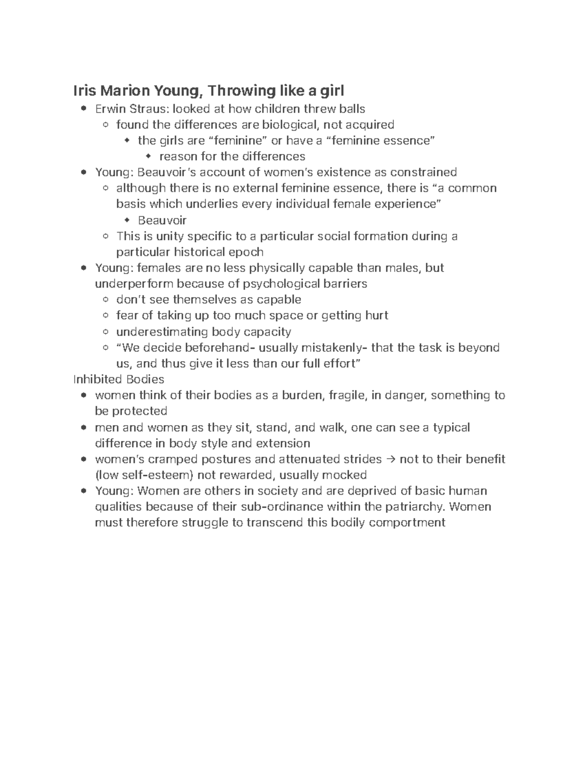 Iris Marion Young, Throwing like a girl Iris Marion Young, Studocu
