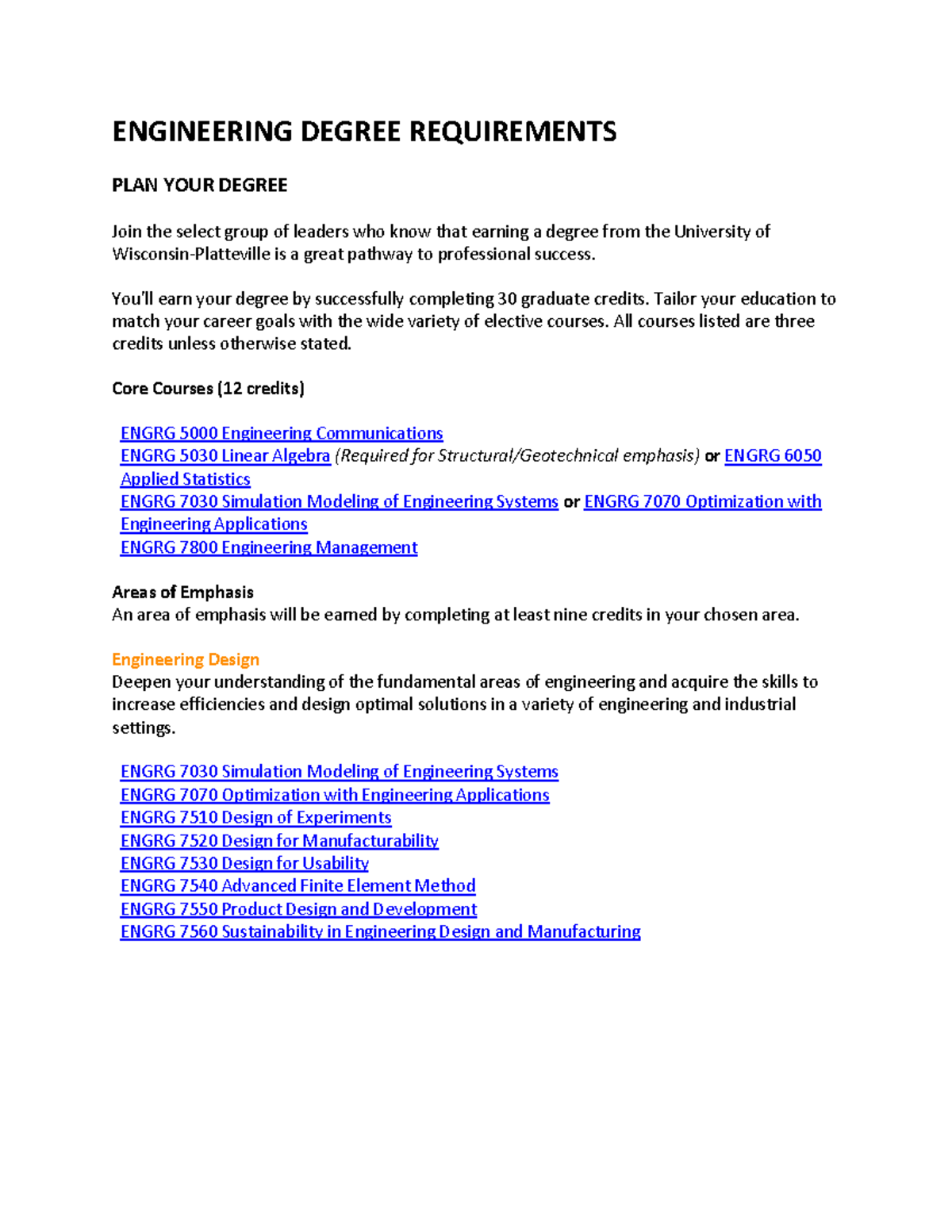 MS Engineering Degree Requirements ENGINEERING DEGREE REQUIREMENTS