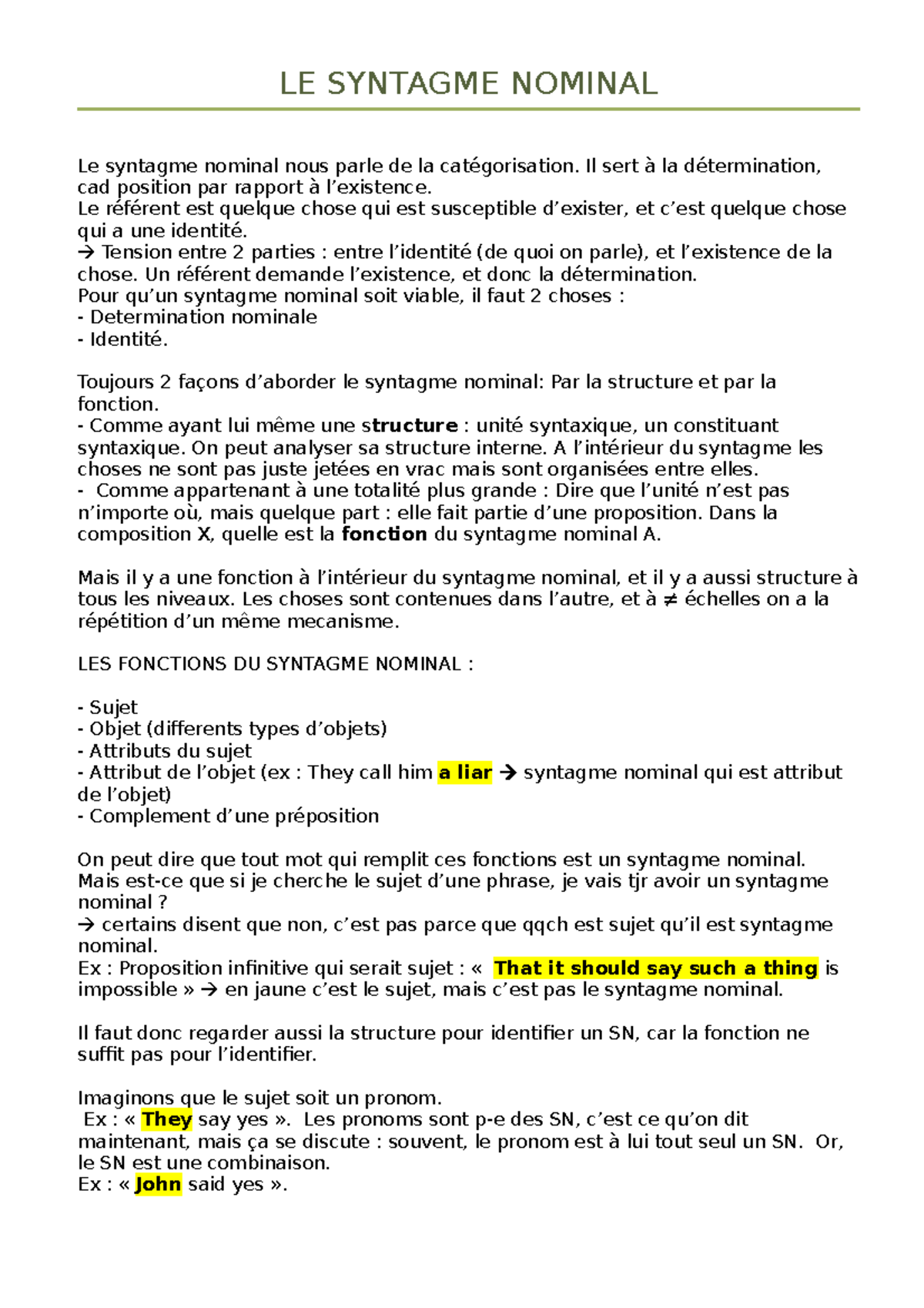 Cm S2 Le Syntagme Nominal Studocu