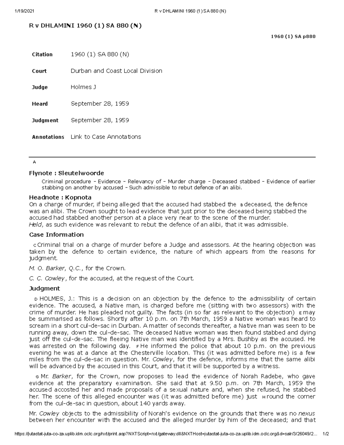 R V Dhlamini 1960 (1) Sa 880 (n) - 1 19 2021 R V Dhlamini 1960 (1) Sa 