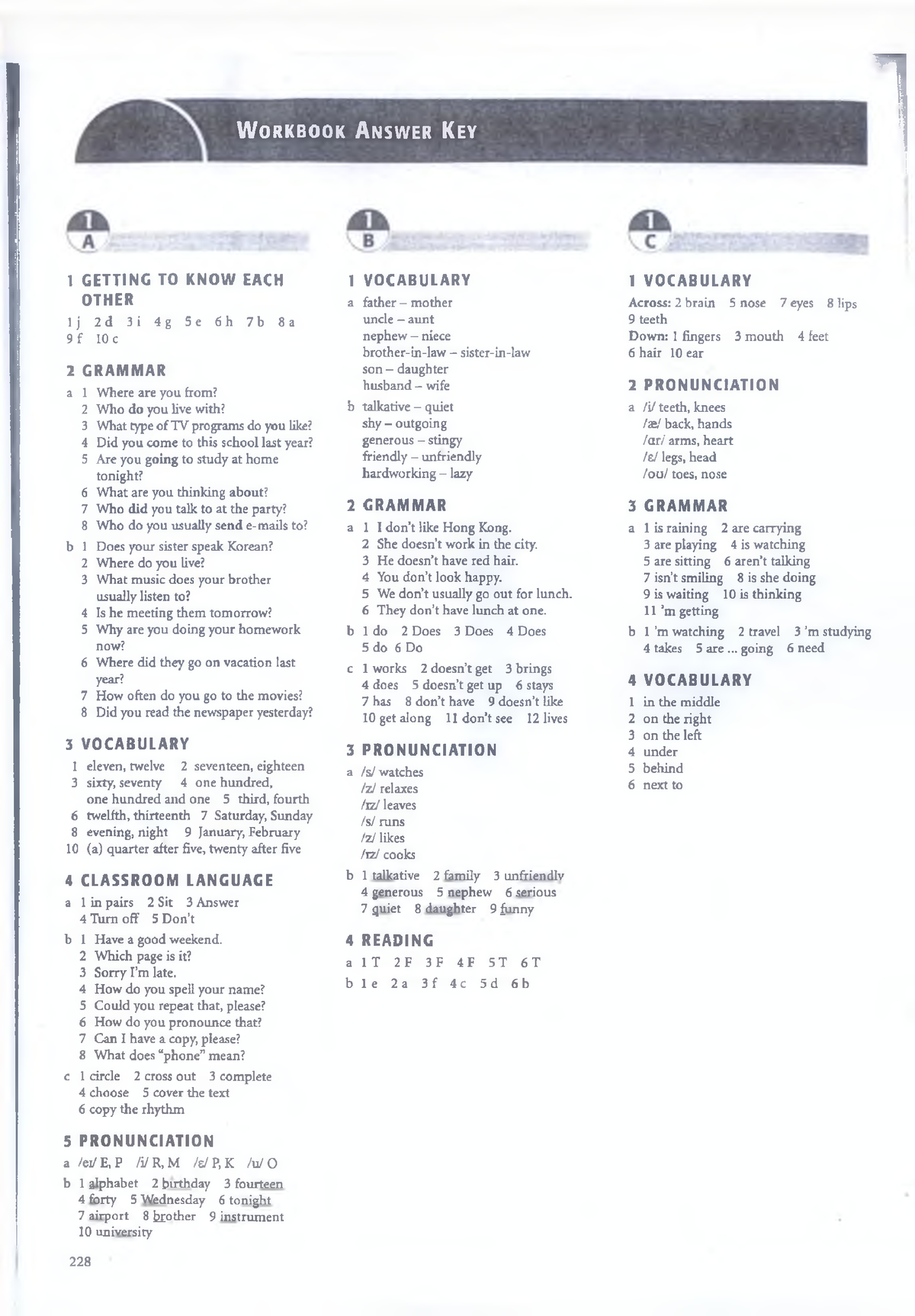 Touchstone 2 workbook answer key - W o r k b o o k A n s w e r K ey 1 1  GETTI NG TO KN OW EACH OTHER - Studocu