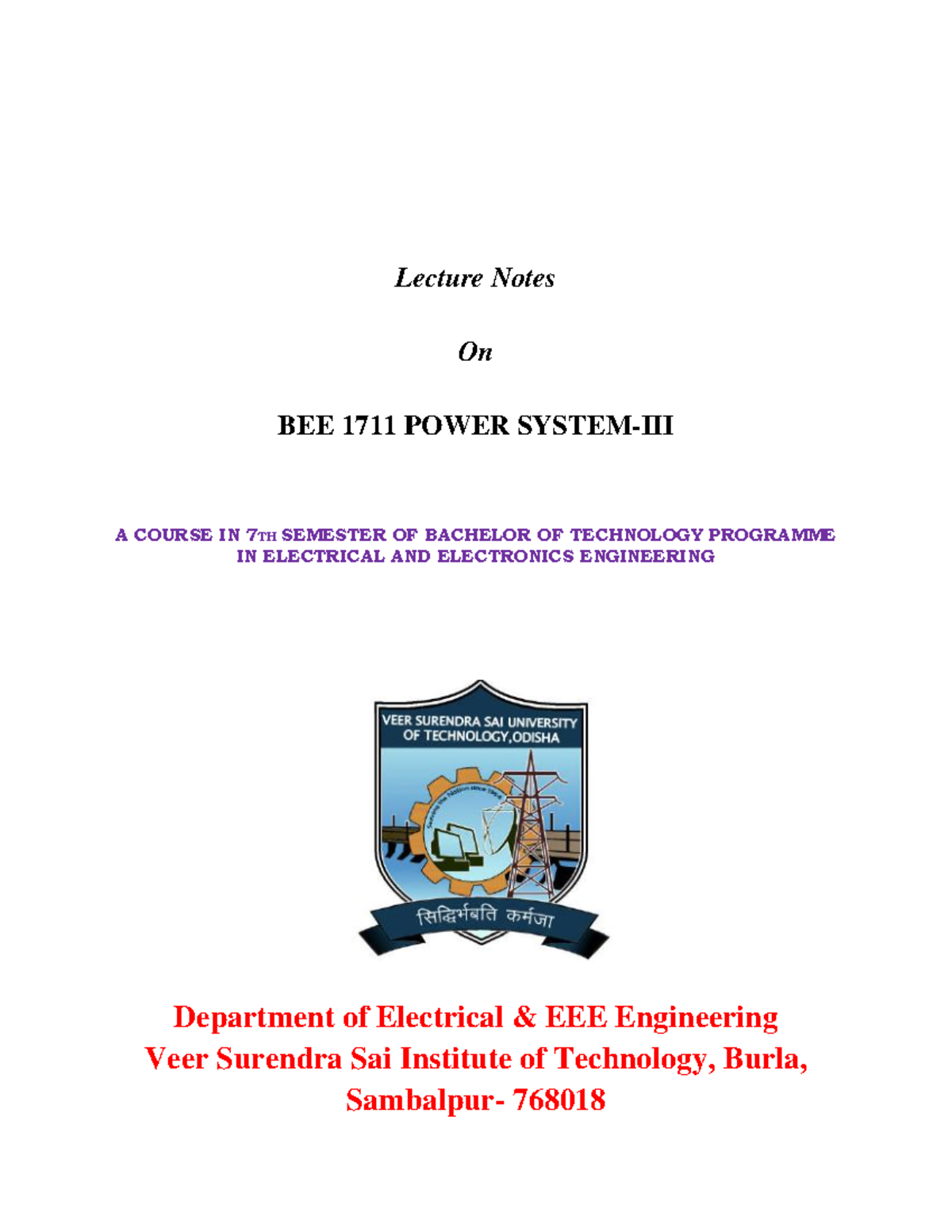 Lecture 1423723756 - Teaching notes - Lecture Notes On BEE 1711 POWER ...