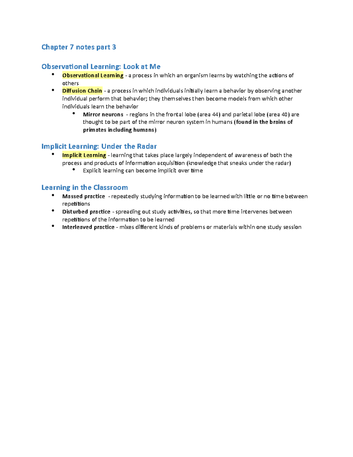 Chapter 7 notes part 3 - Chapter 7 notes part 3 Observational Learning ...