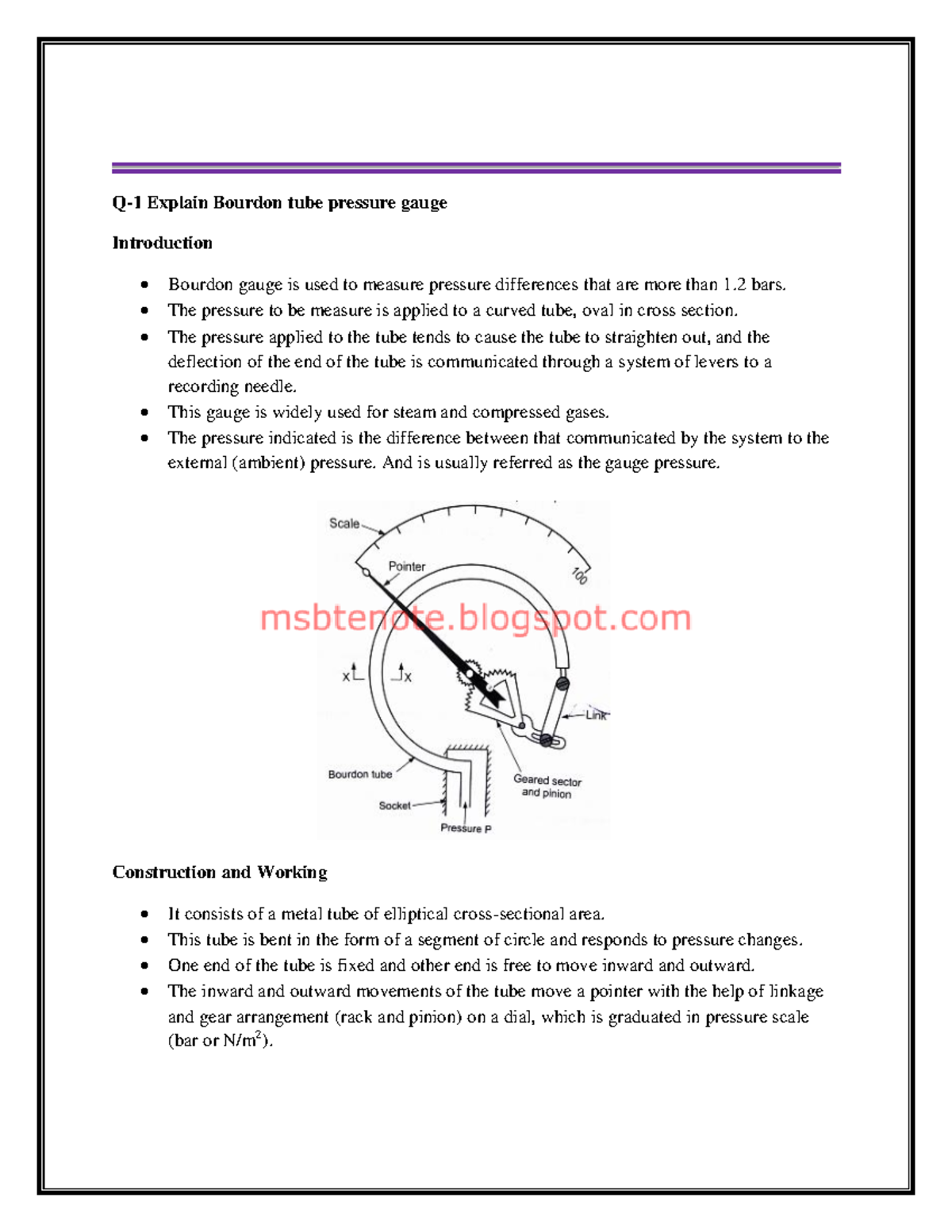 22445 fmm notes Q1 Explain Bourdon tube pressure gauge Introduction