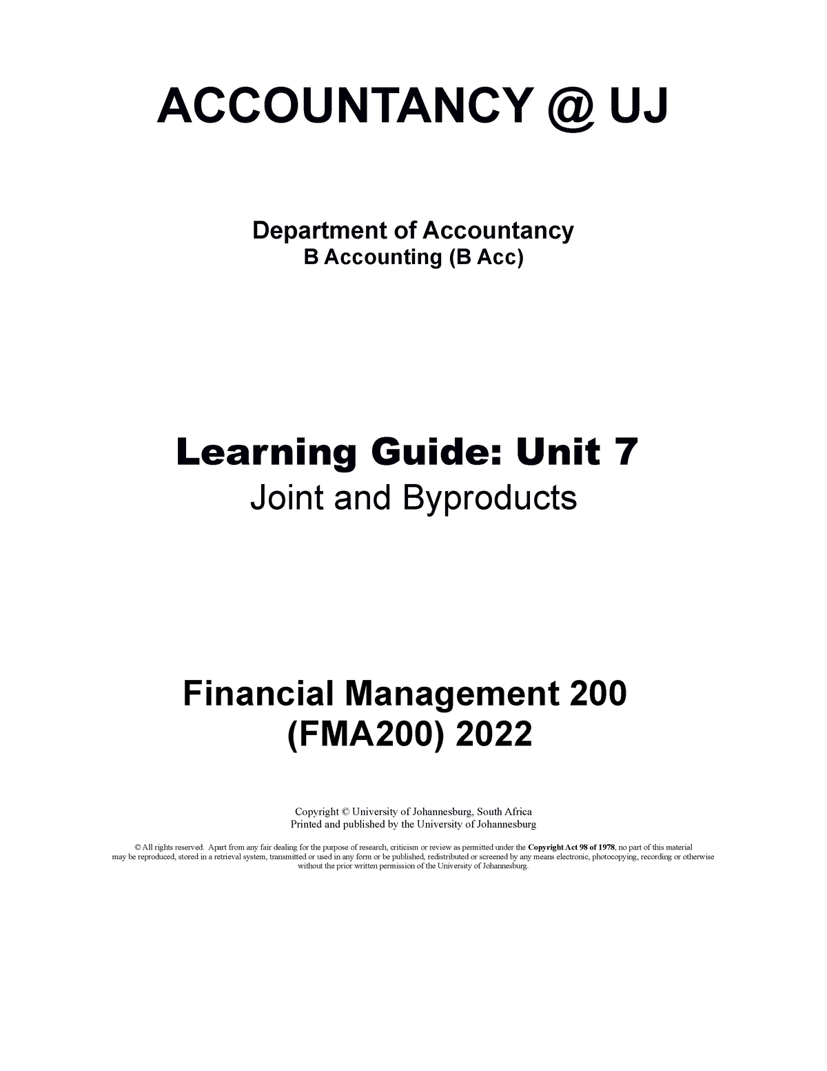 UNIT 7- Learning Guide 2022(1) - ACCOUNTANCY @ UJ Department Of ...