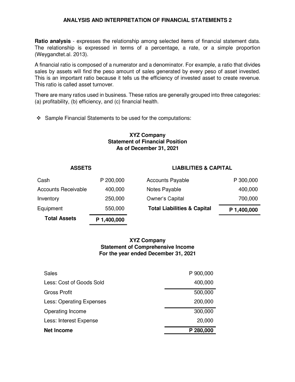 Analysis AND Interpretation OF Financial Statements 2 - ANALYSIS AND ...