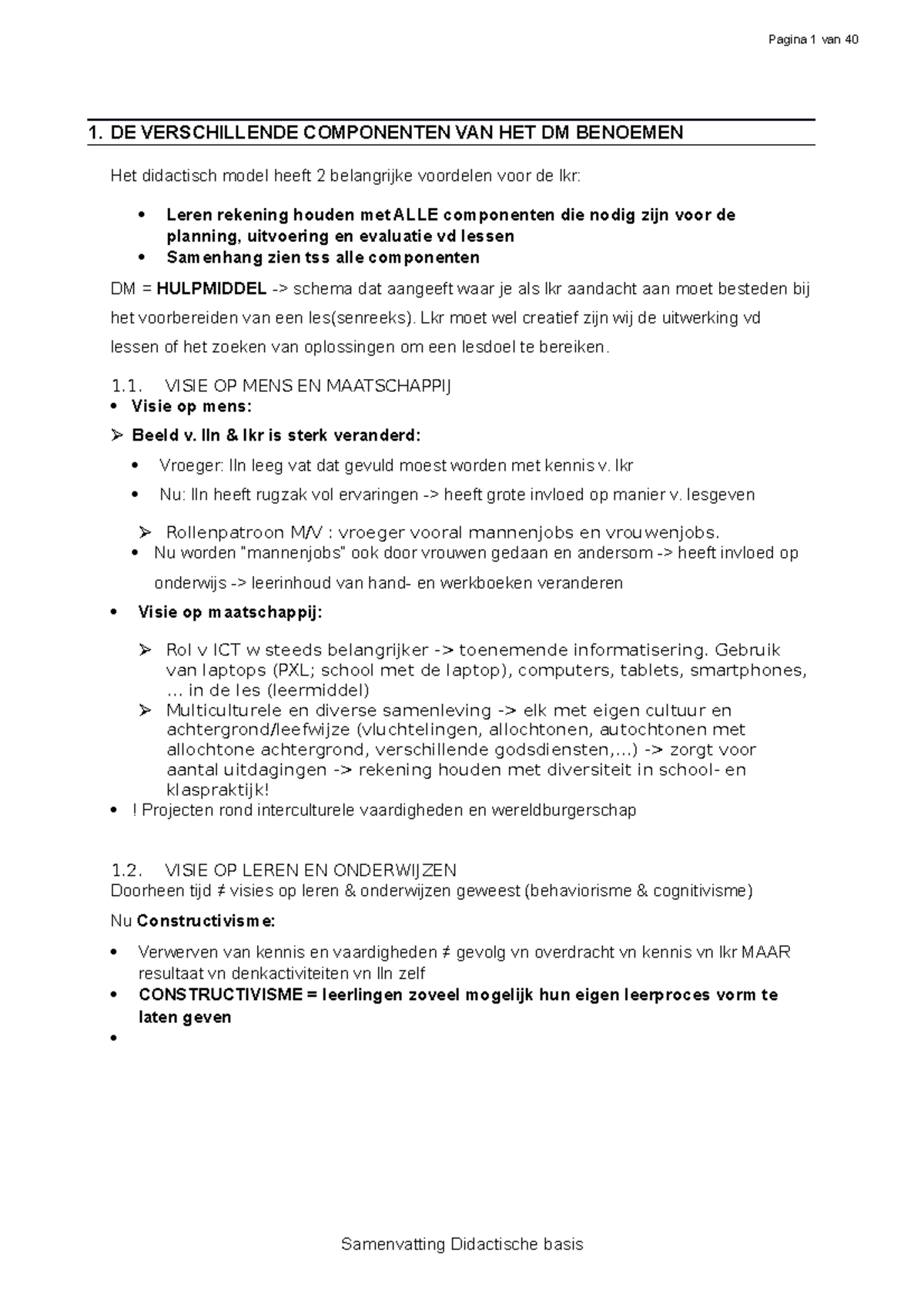 Samenvatting Didactische Basis De Verschillende Componenten Van